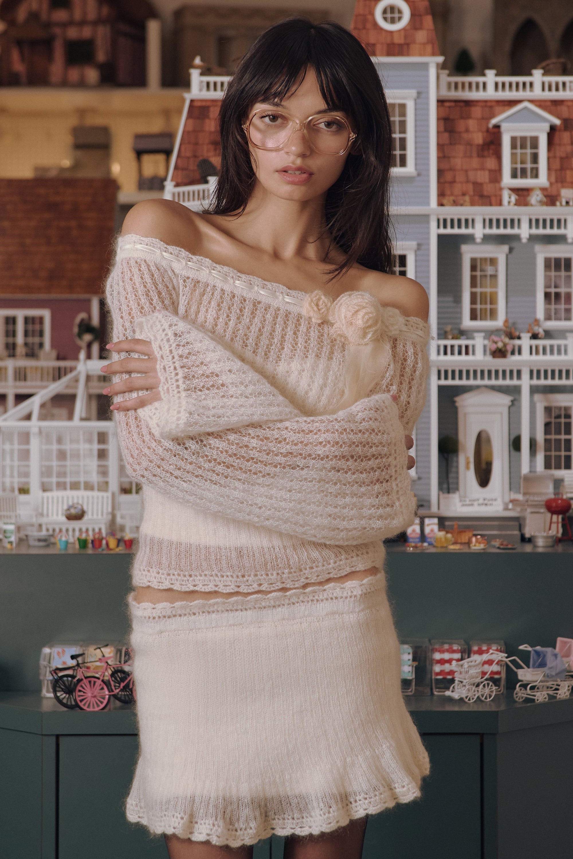 Little Lamb Knit Skirt in Crème