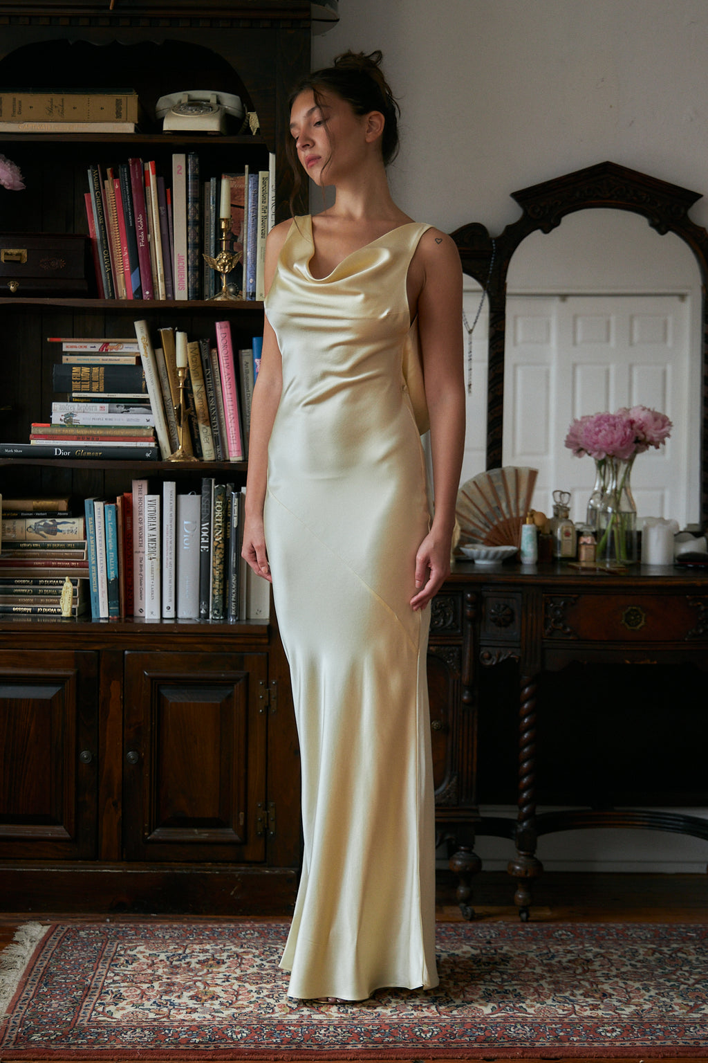 Plunging Back Cowl Dress in Butter