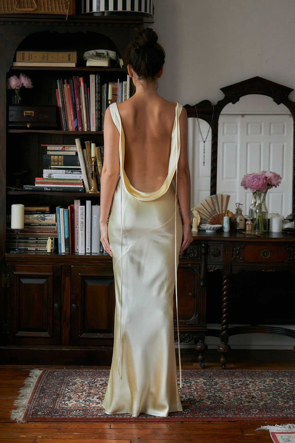 Plunging Back Cowl Dress in Butter