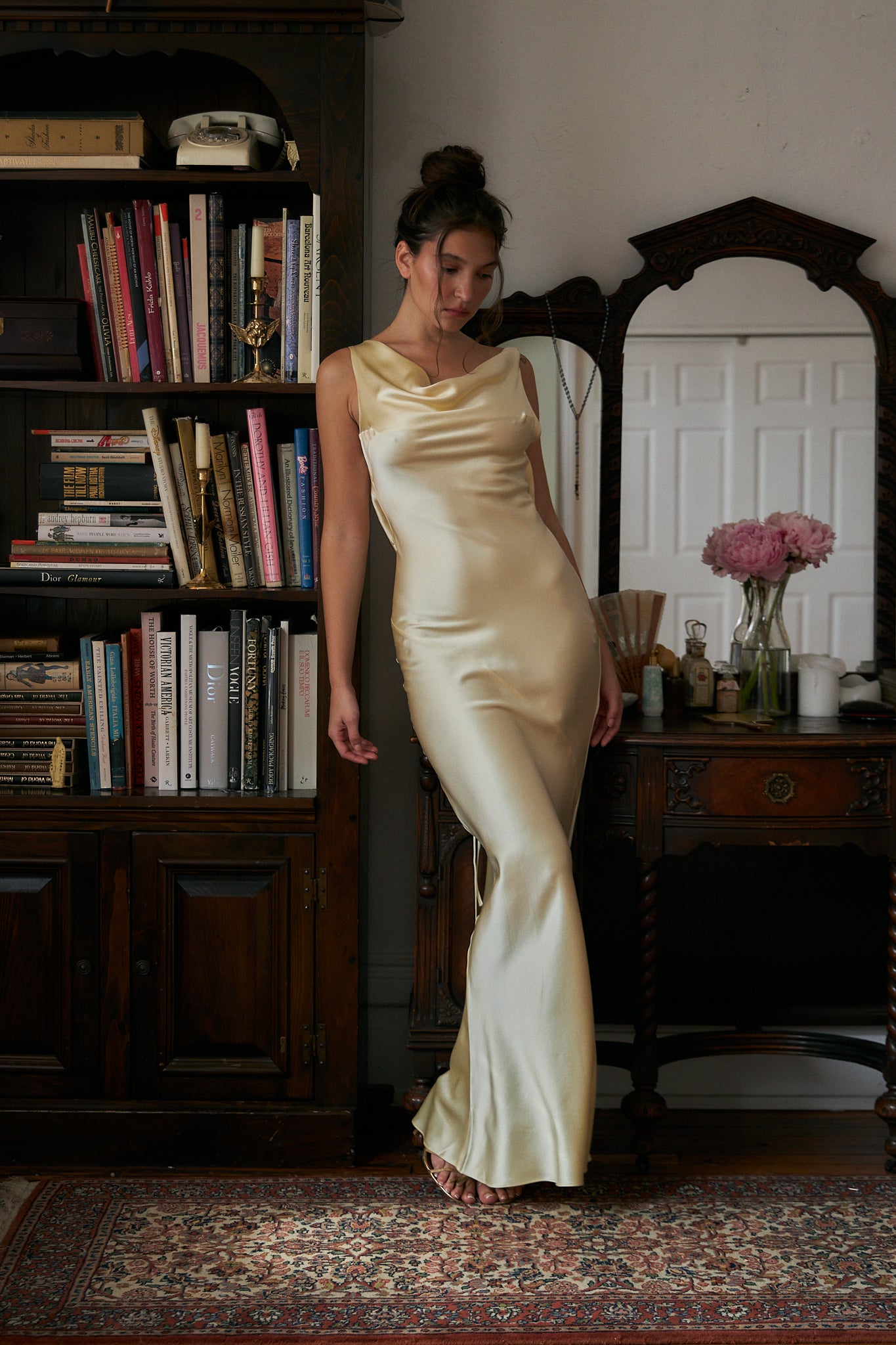 Plunging Back Cowl Dress in Butter