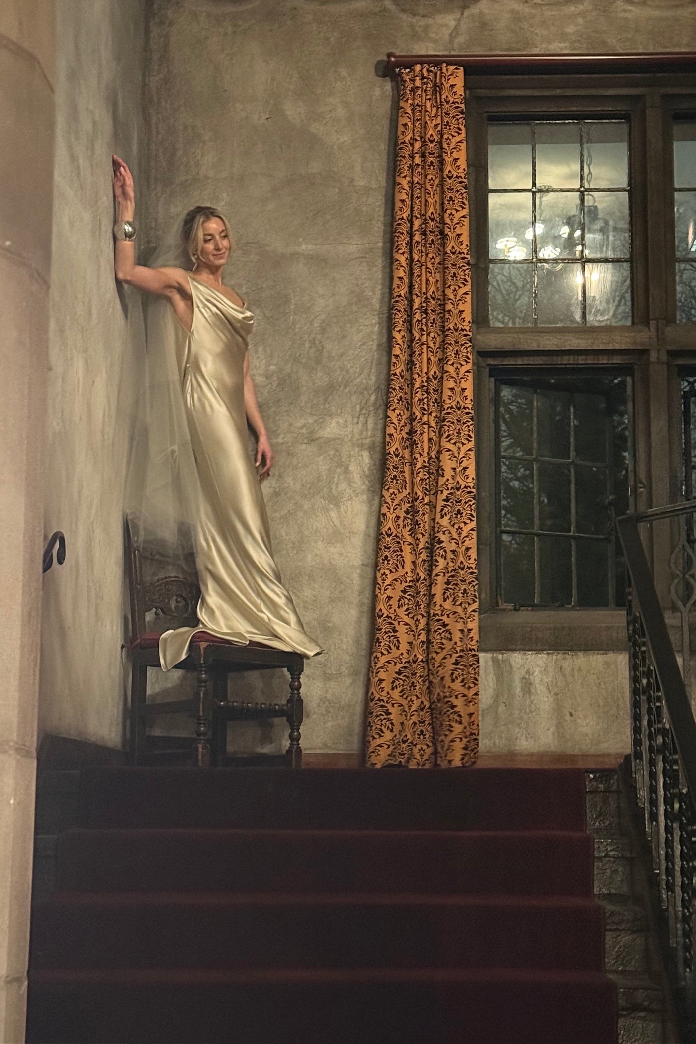 Plunging Back Cowl Dress in Butter