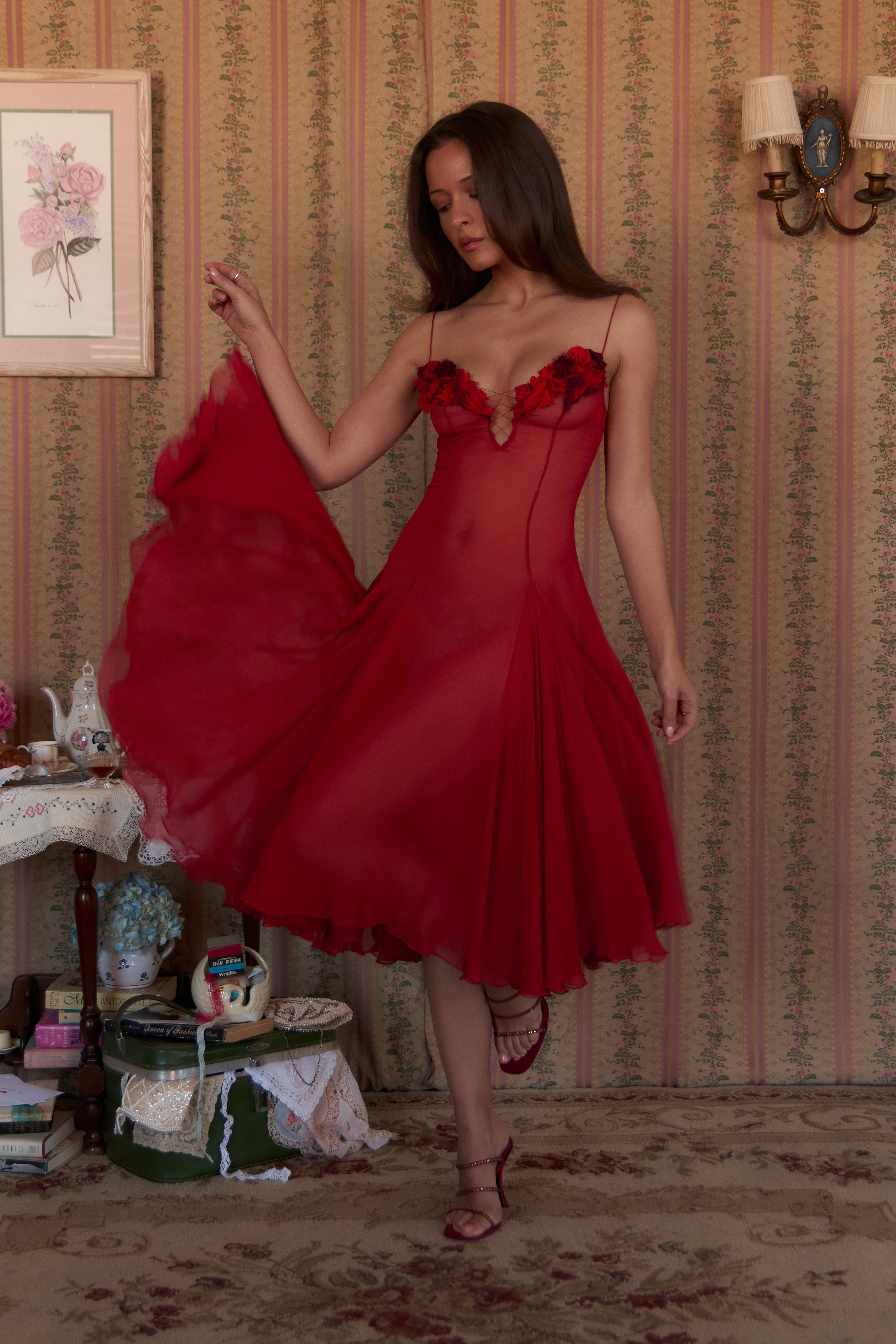 mirror palais red ruffle dress Cascading Ruffle Gown in Sangre Unlined / M (MADE-TO-ORDER)
