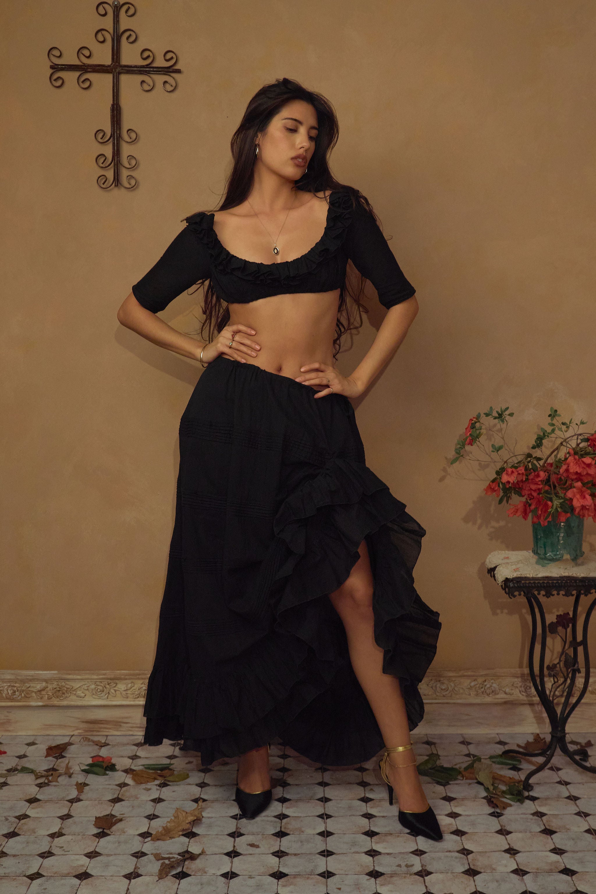 Mirage Bustle Skirt in Noir