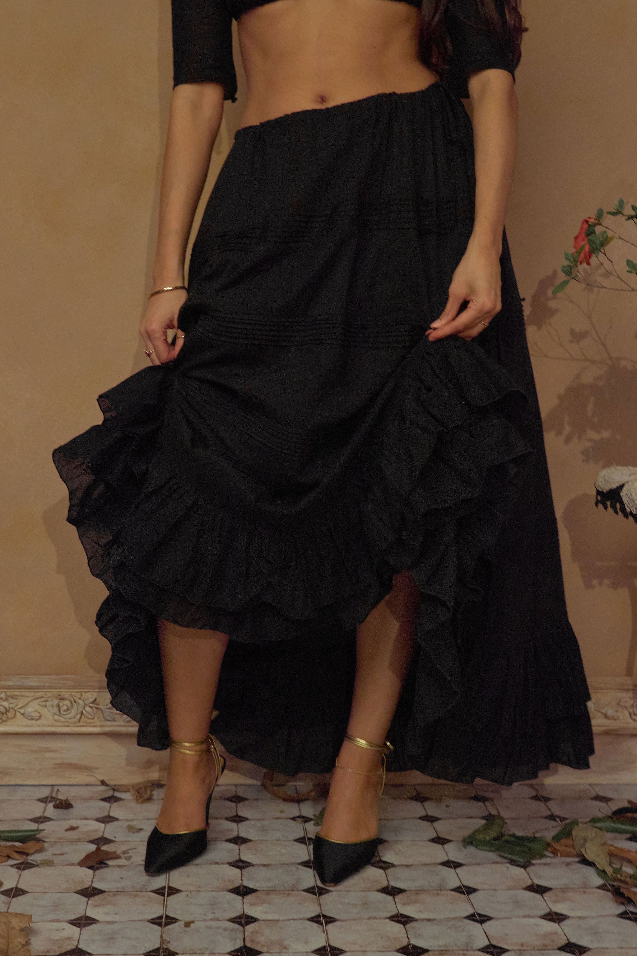 Mirage Bustle Skirt in Noir