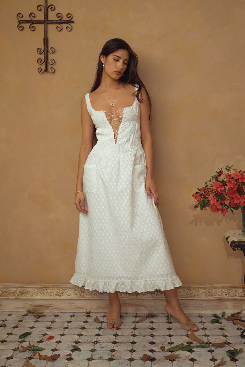 Pintuck Eyelet Dress