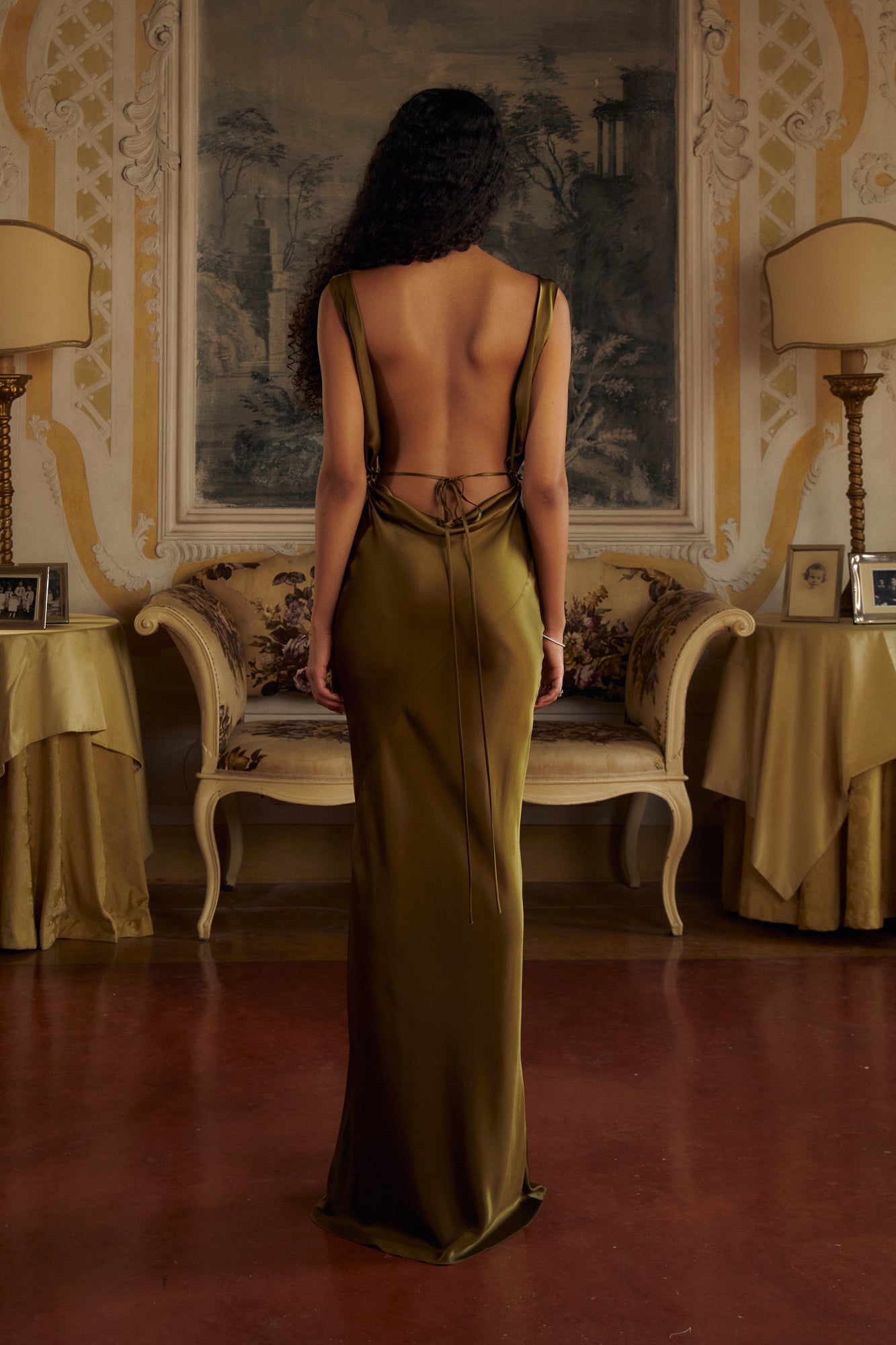 Plunging Back Cowl Dress in Olive - XXL (MADE-TO-ORDER) Plunging Back Cowl Dress in Olive - XXL (MADE-TO-ORDER)