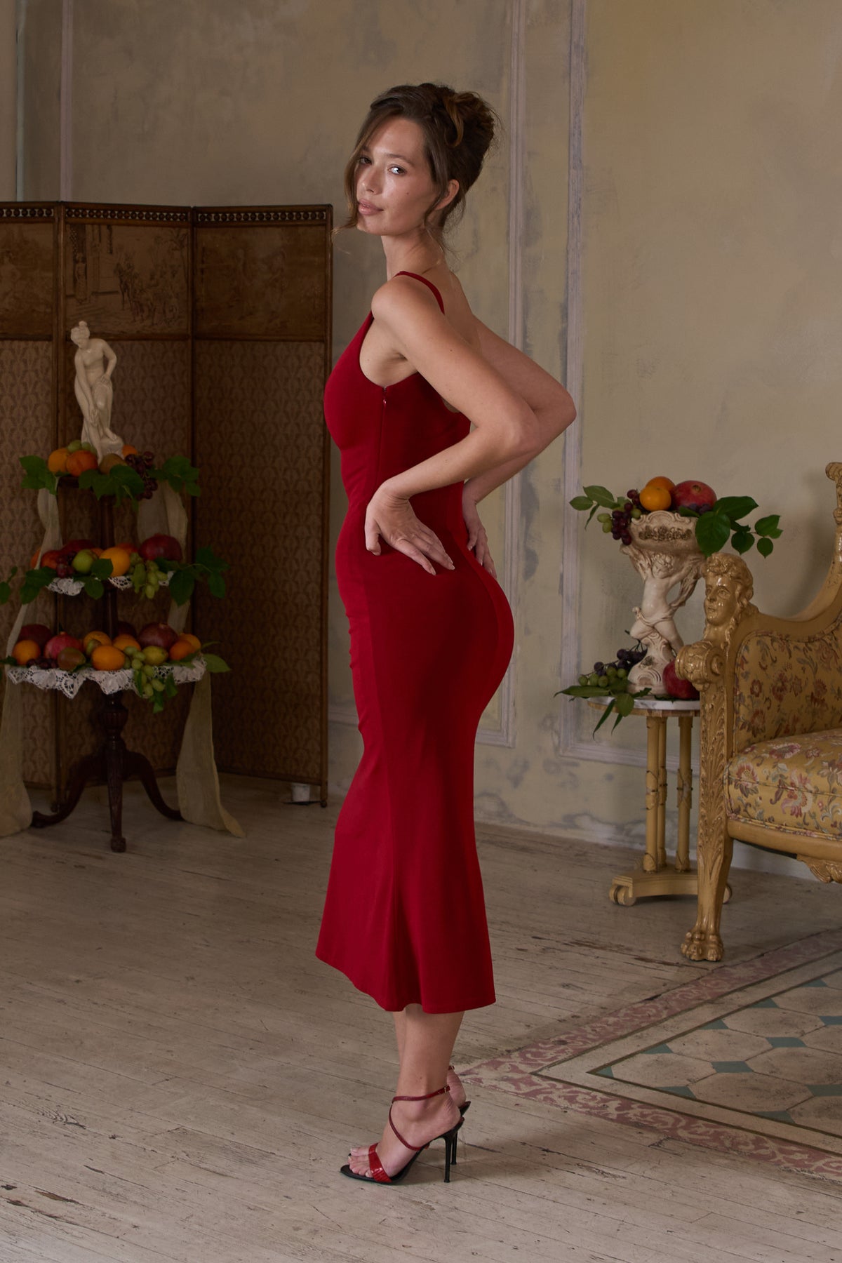 Plunging Neck Supermodel Dress in Cherry
