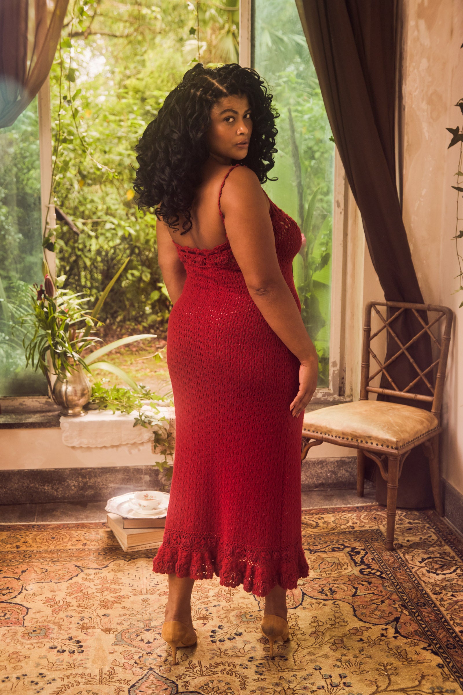 Rosarium Lady Dress with Ties in Scarlet