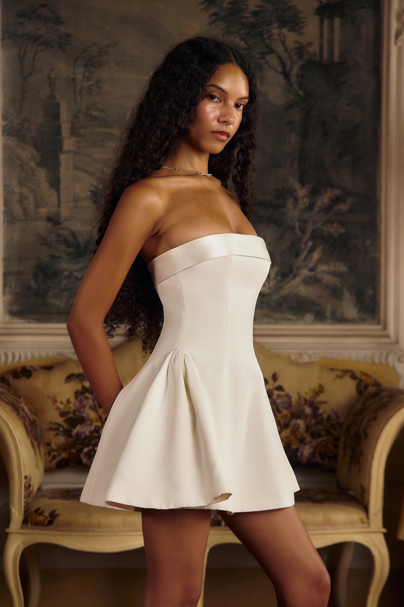Strapless Opera Mini Dress in Pearl Mirror Palais