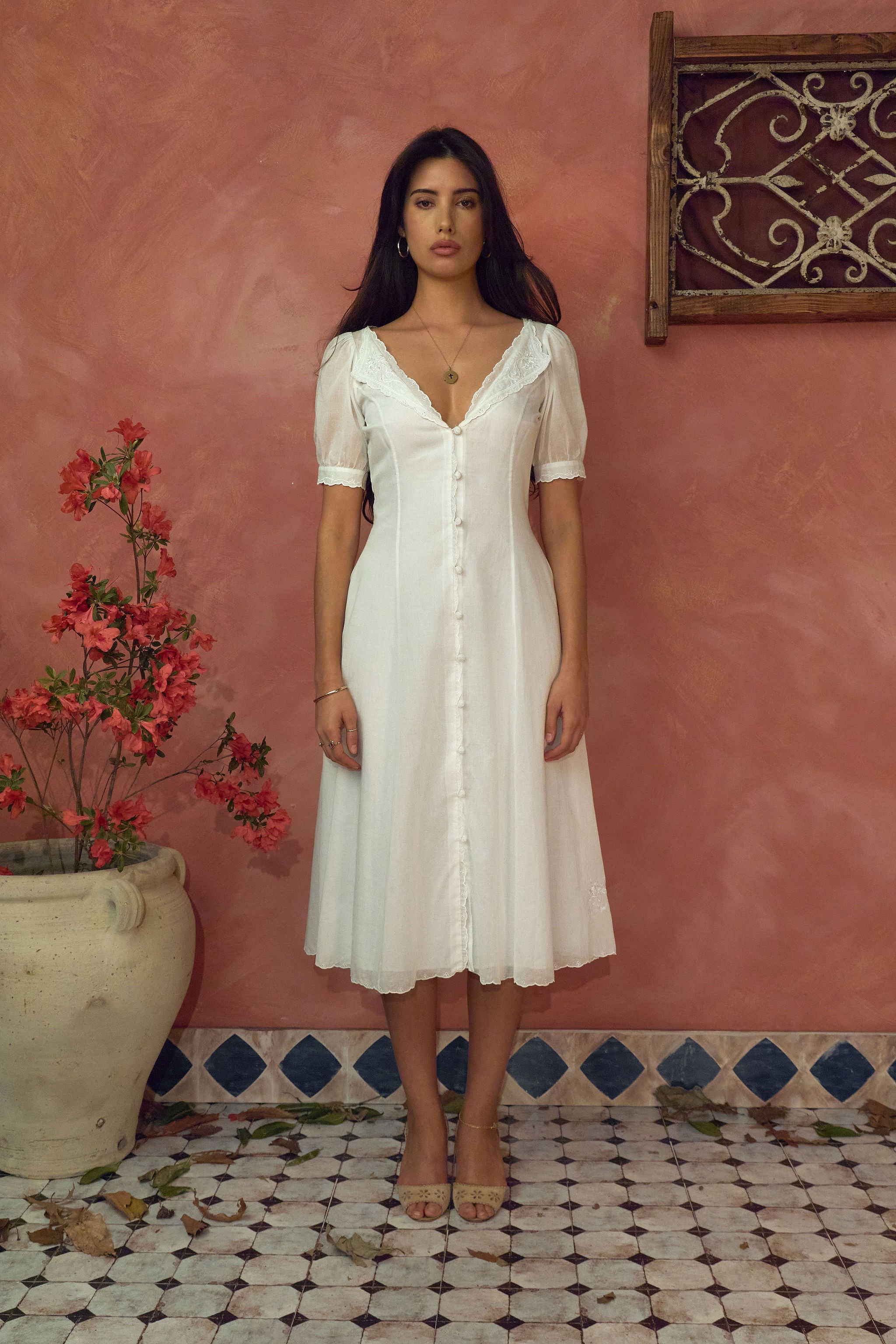 Tea For Two Dress in White Rose XXS (PETITE)