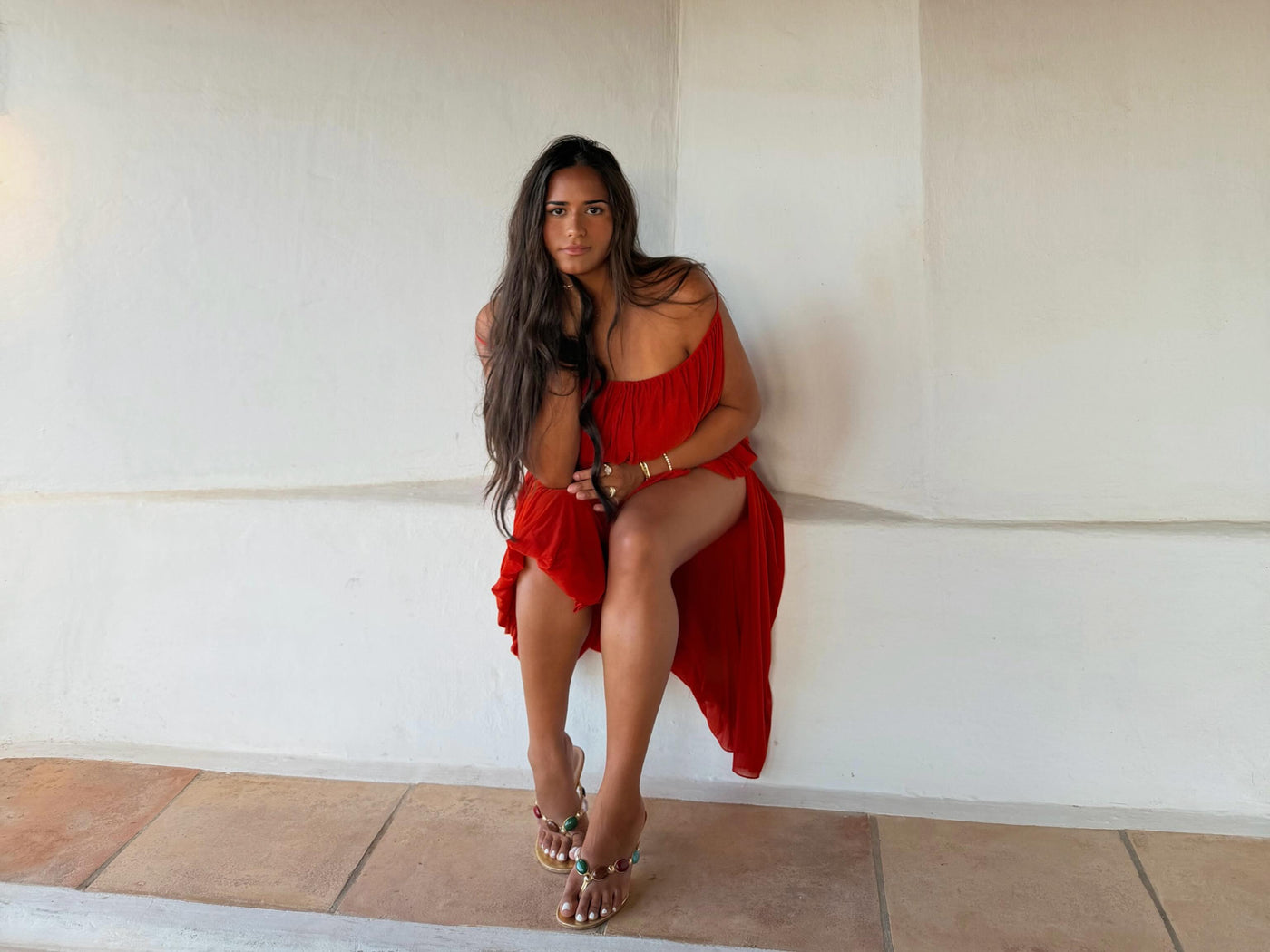 La Piscine Lady Length Dress in Scarlet