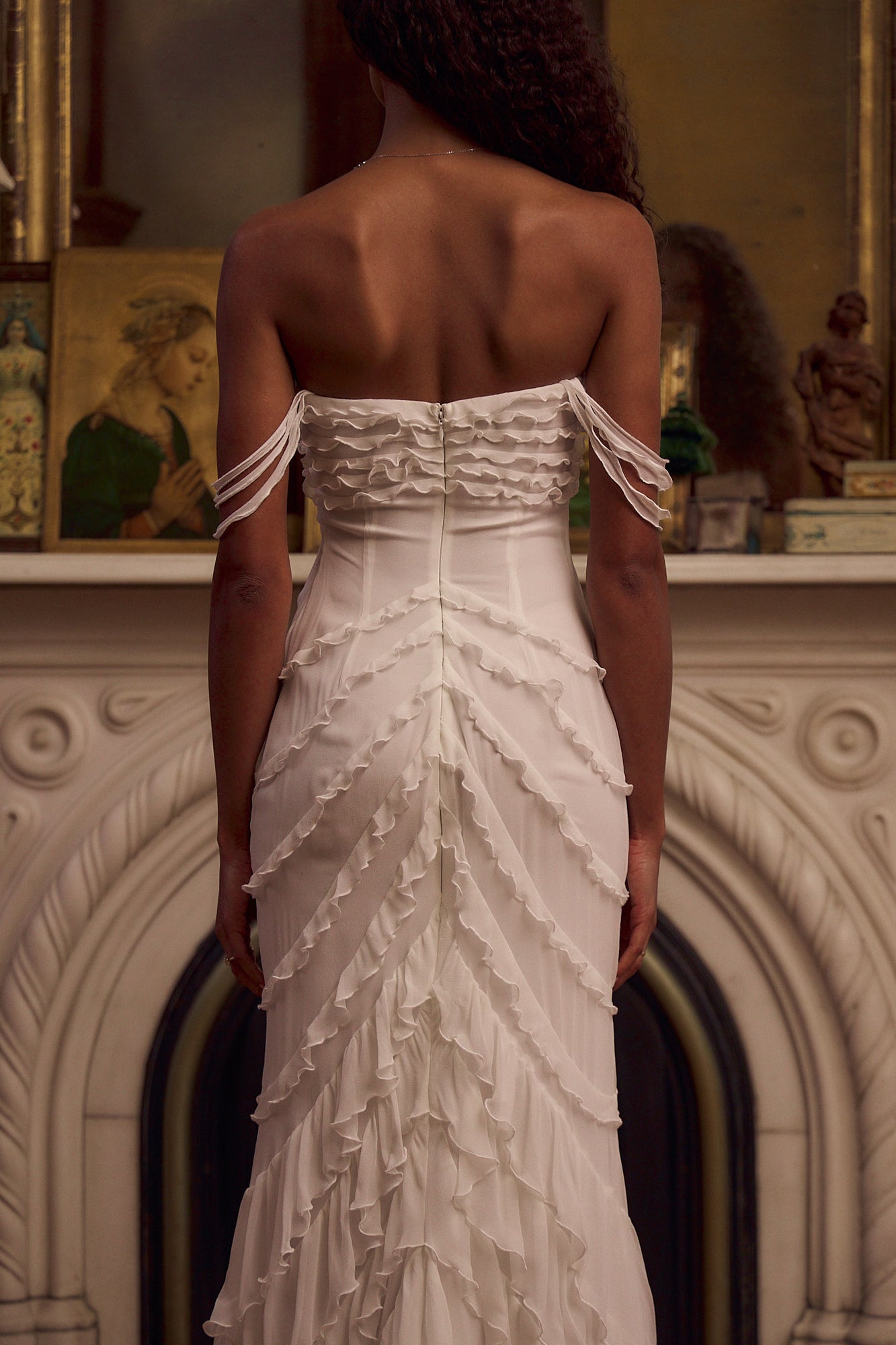 Cascading Ruffle Gown Without Train in Pearl - Mirror Palais