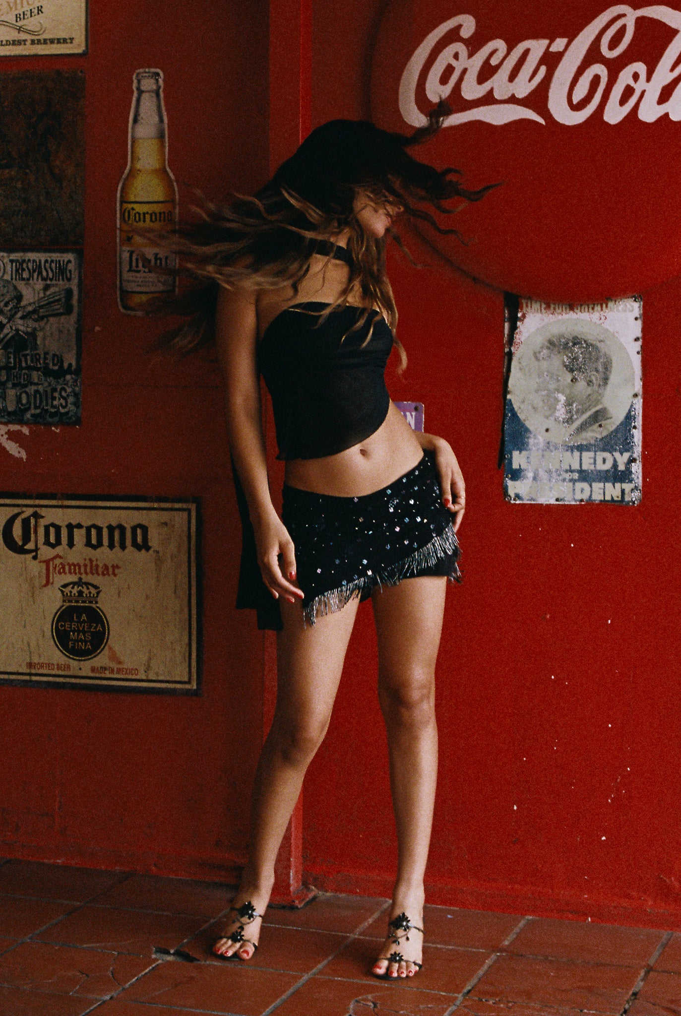 Mirror Palais Beaded Mini Skirt Noir Front 5