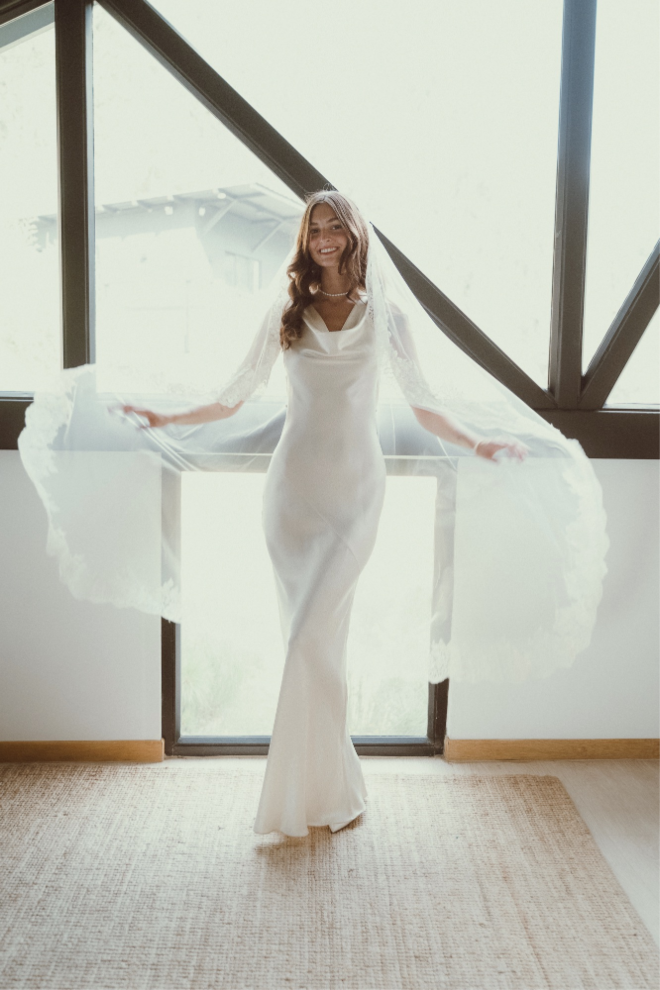 Plunging Back Cowl Dress in Pearl