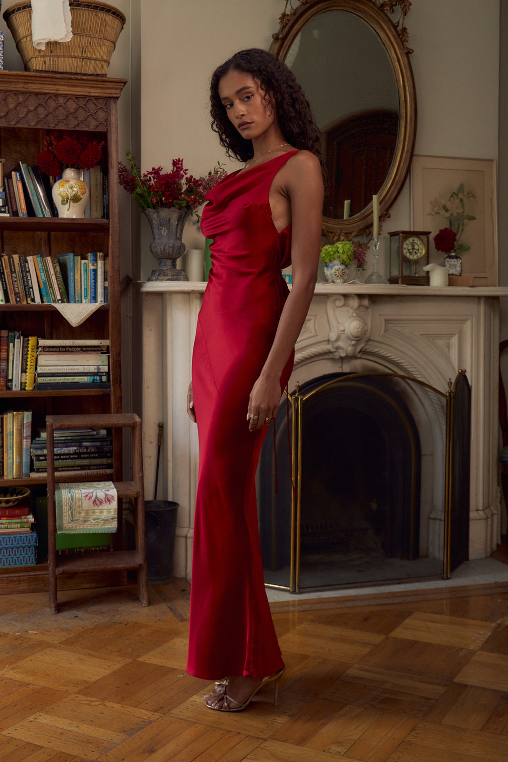 Plunging Back Cowl Dress in Scarlet XL (MADE-TO-ORDER)