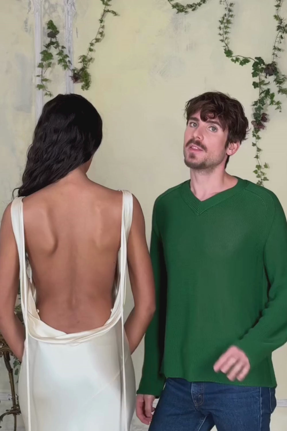 Plunging Back Cowl Dress in Pearl