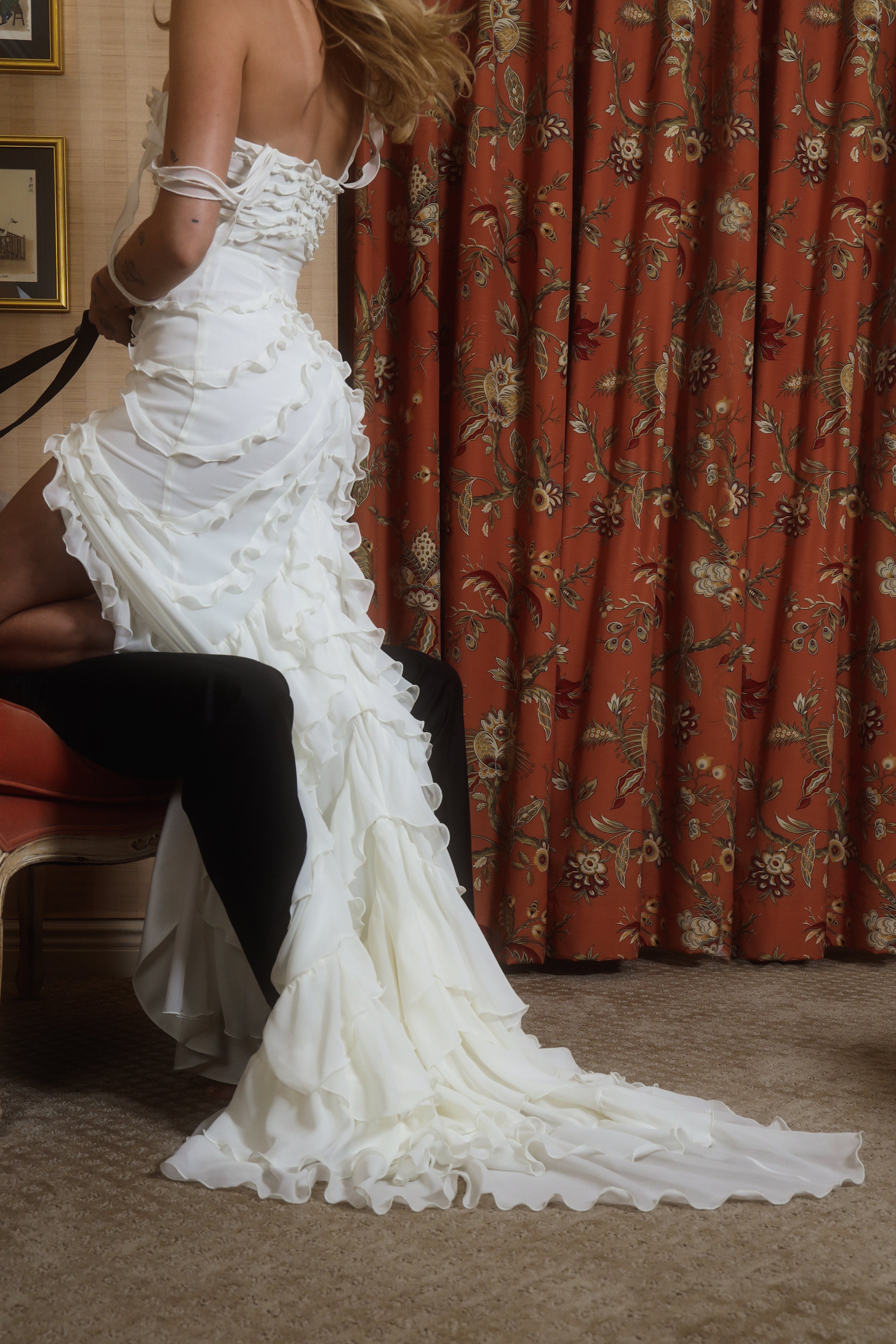 Cascading Ruffle Gown in Pearl