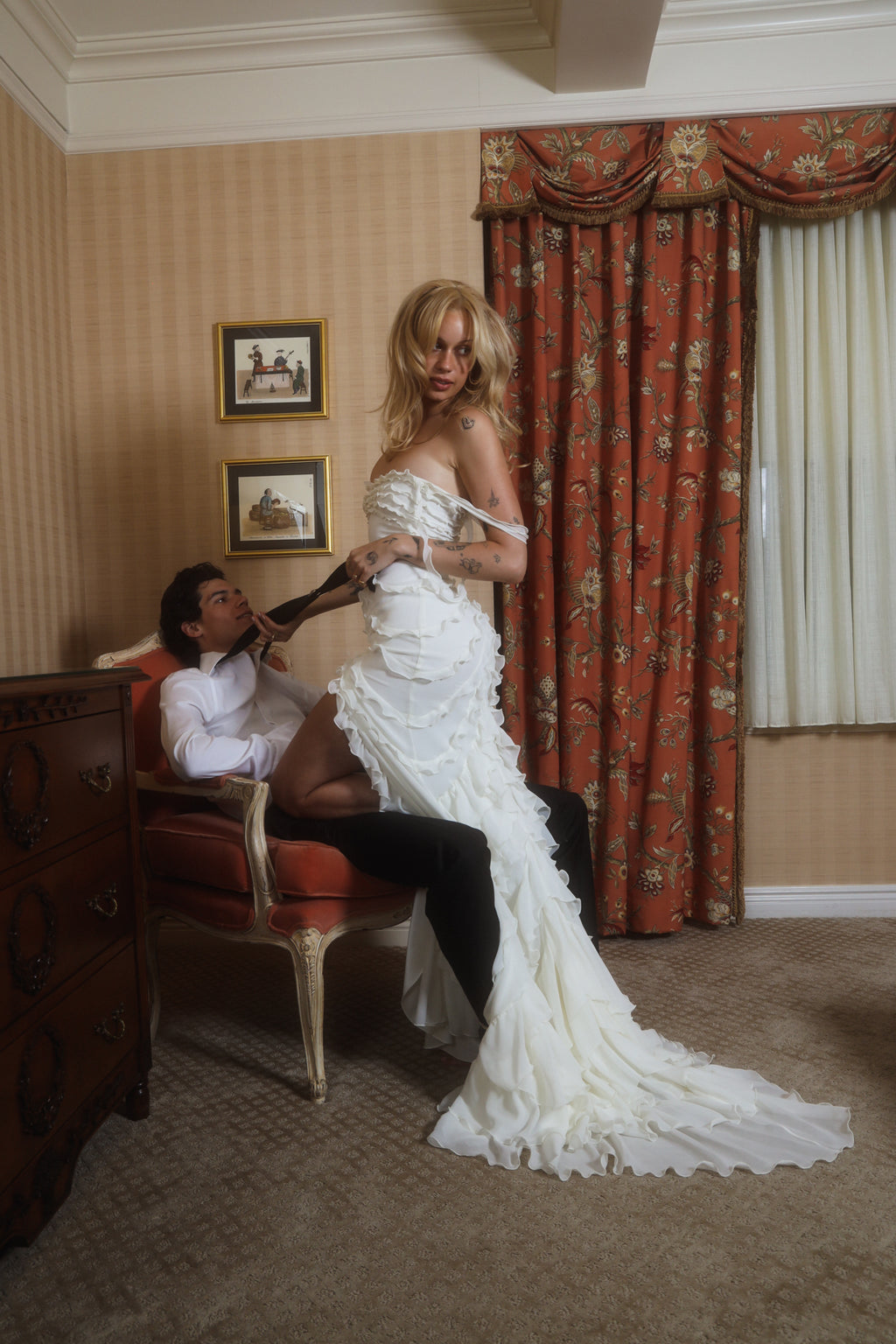 Cascading Ruffle Gown in Pearl