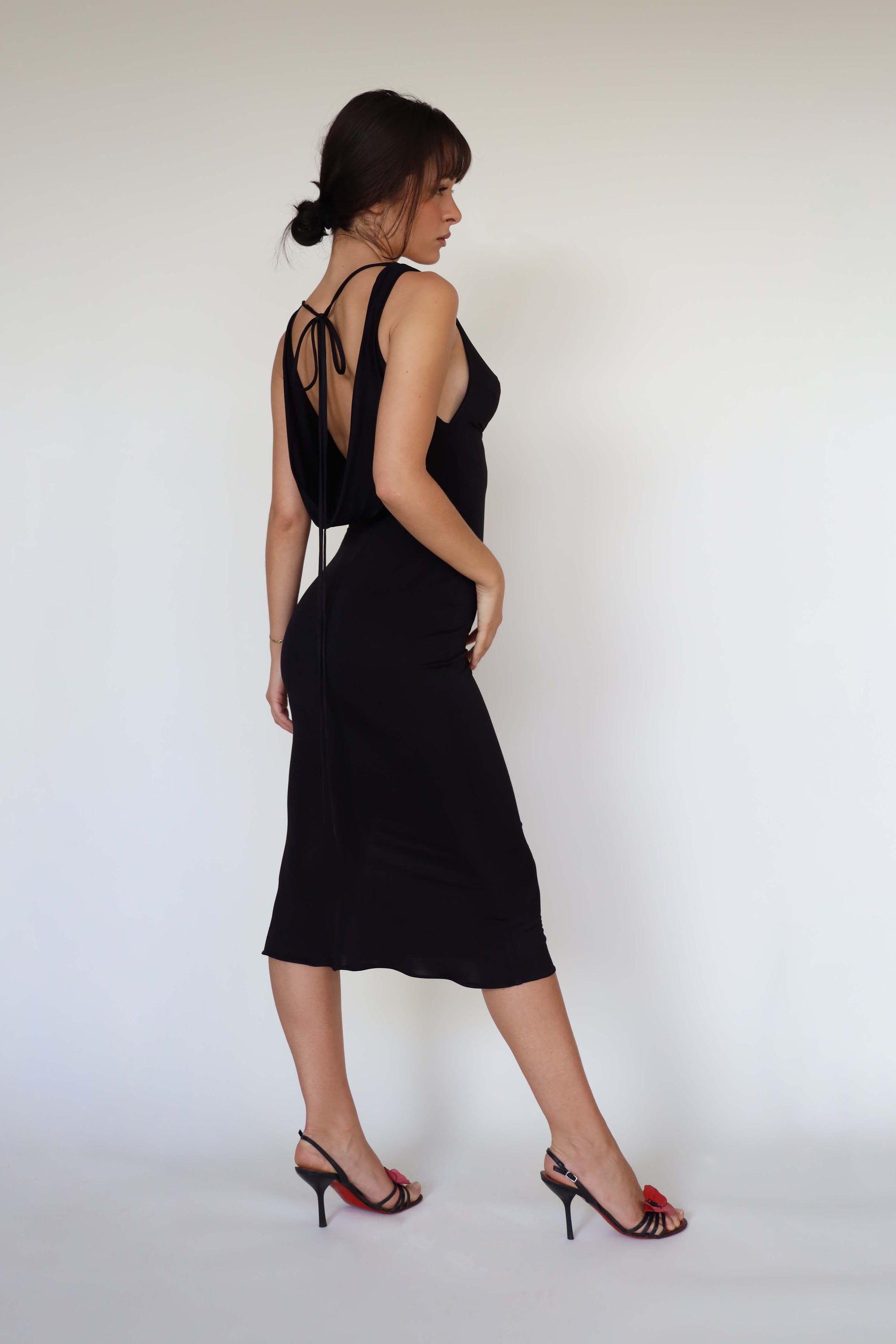 Cowl Lady Length Dress Noir