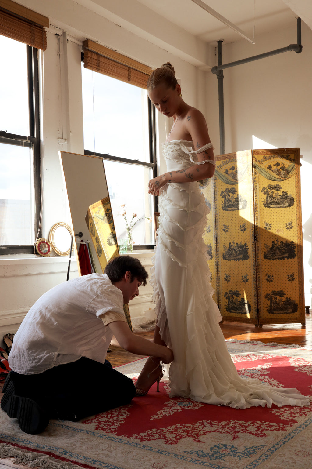 Cascading Ruffle Gown in Pearl