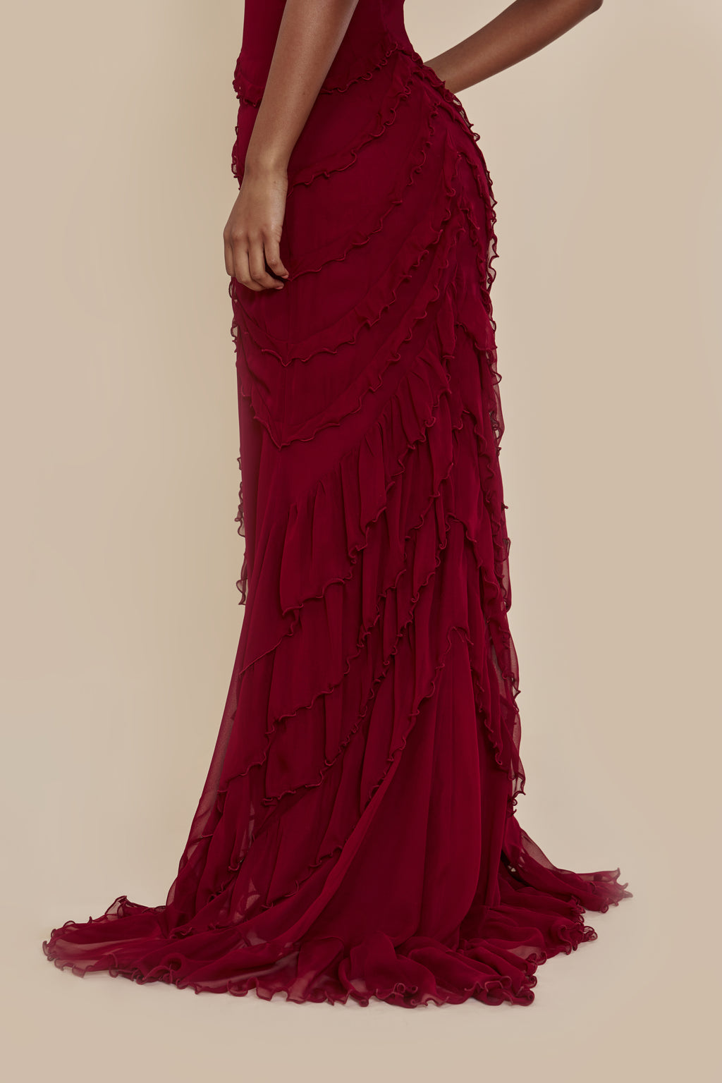 Cascading Ruffle Gown in Sangre