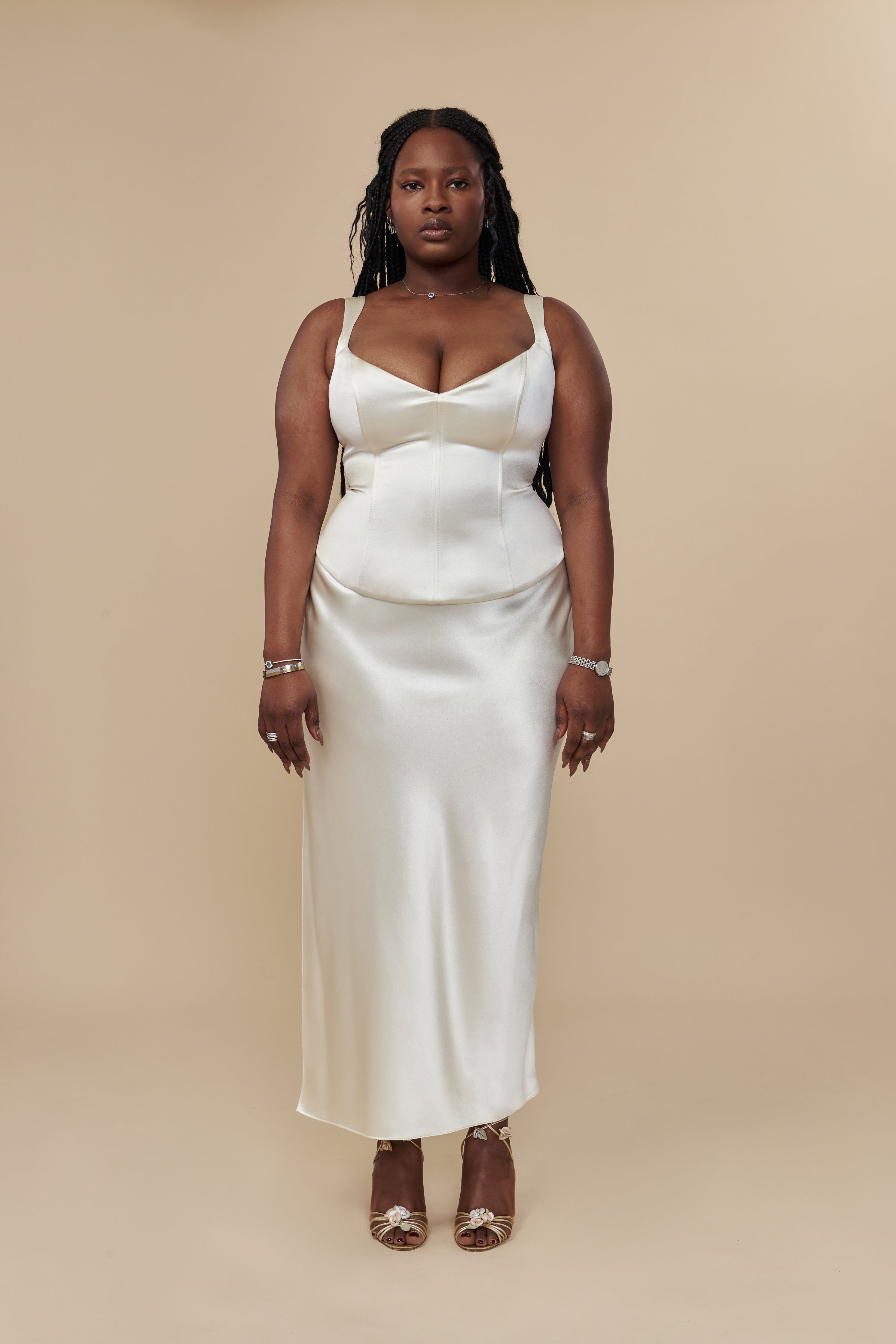 Low Rise Bias Skirt in Pearl