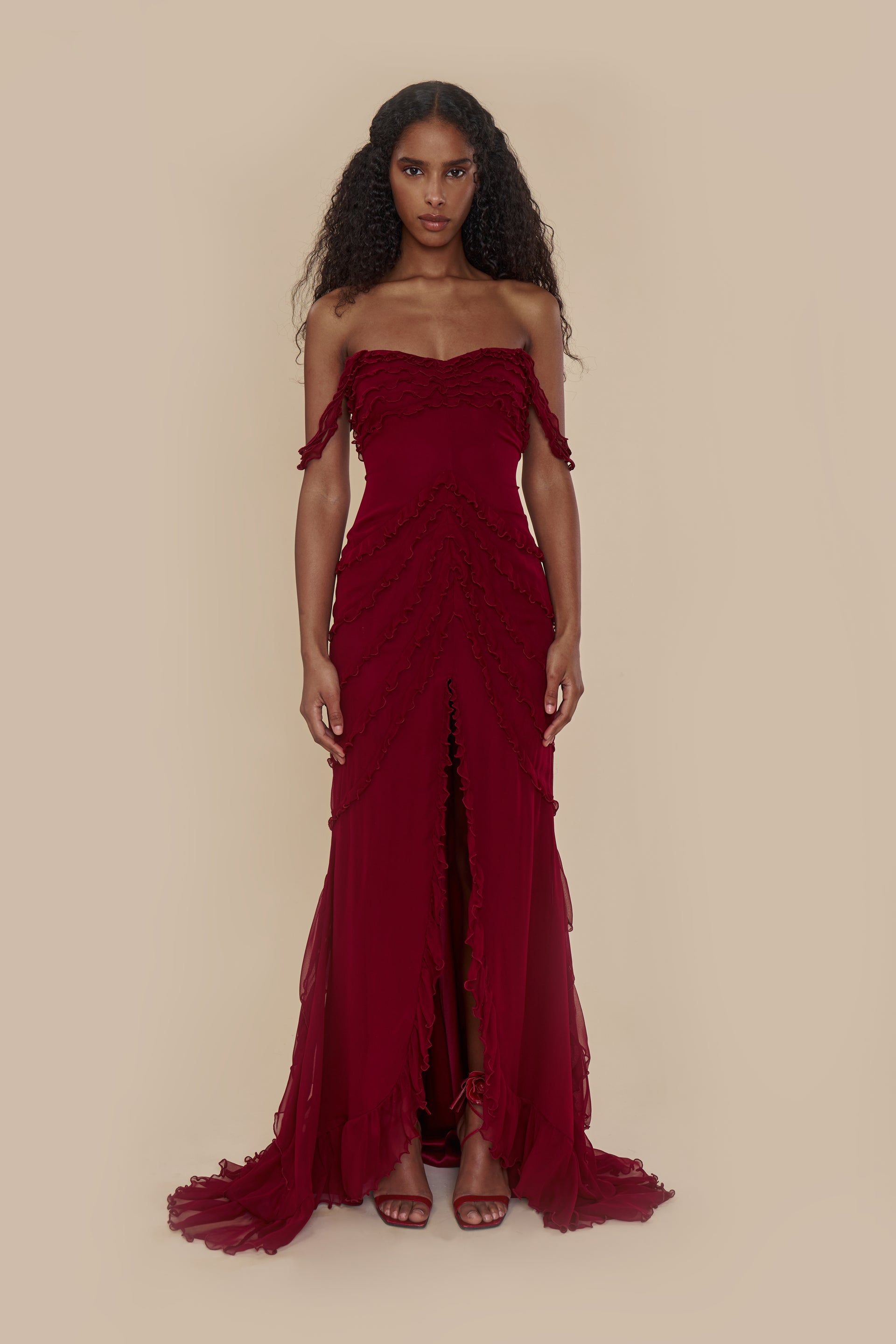 mirror palais red ruffle dress Mirror Palais Red double cowl mini dress with