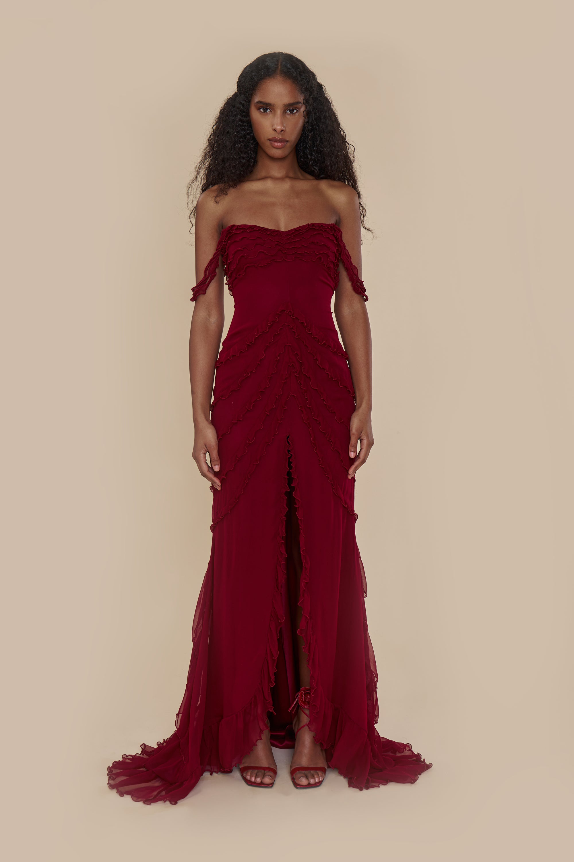 Cascading Ruffle Gown Sangre