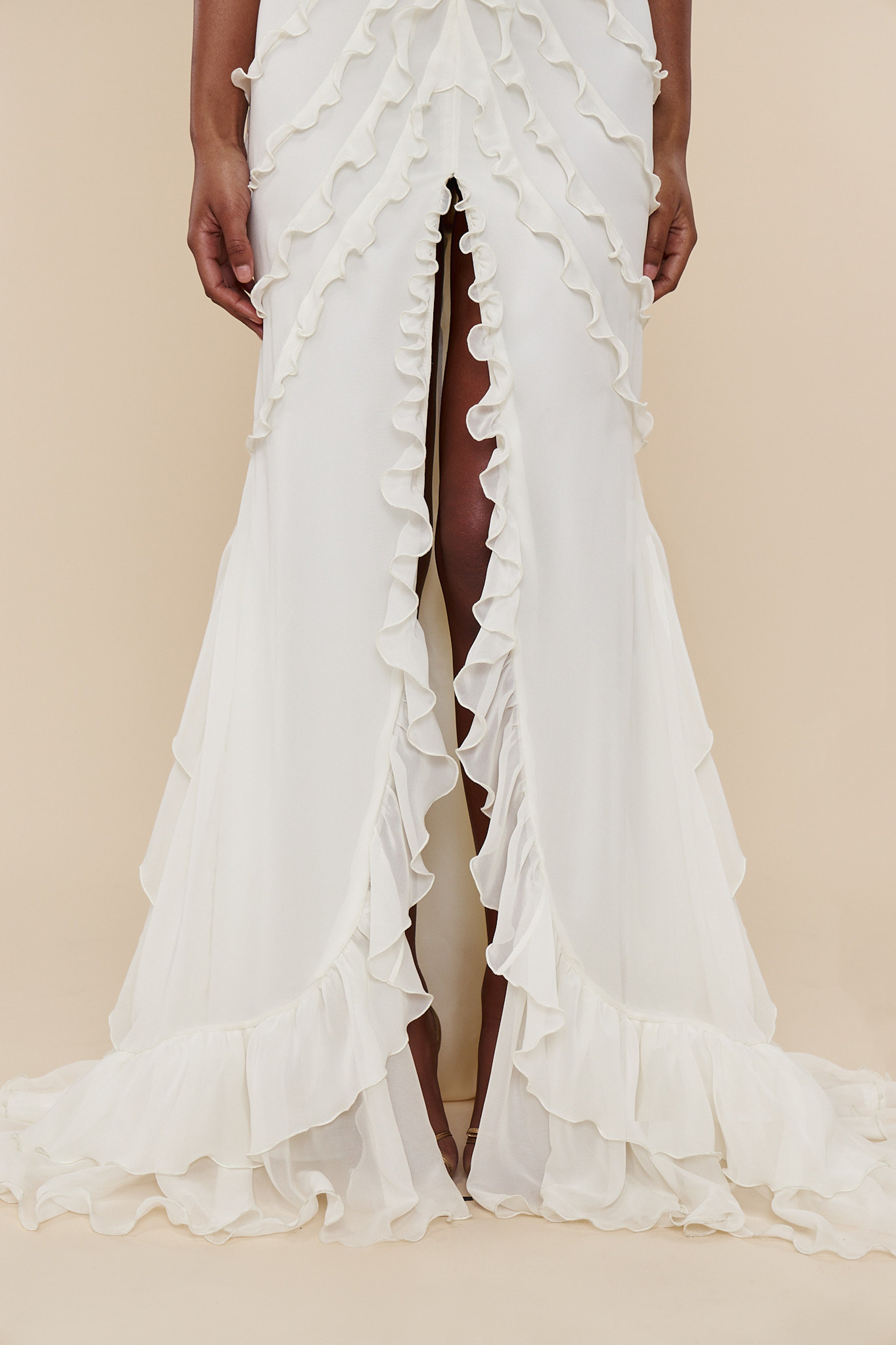 Cascading Ruffle Gown in Pearl