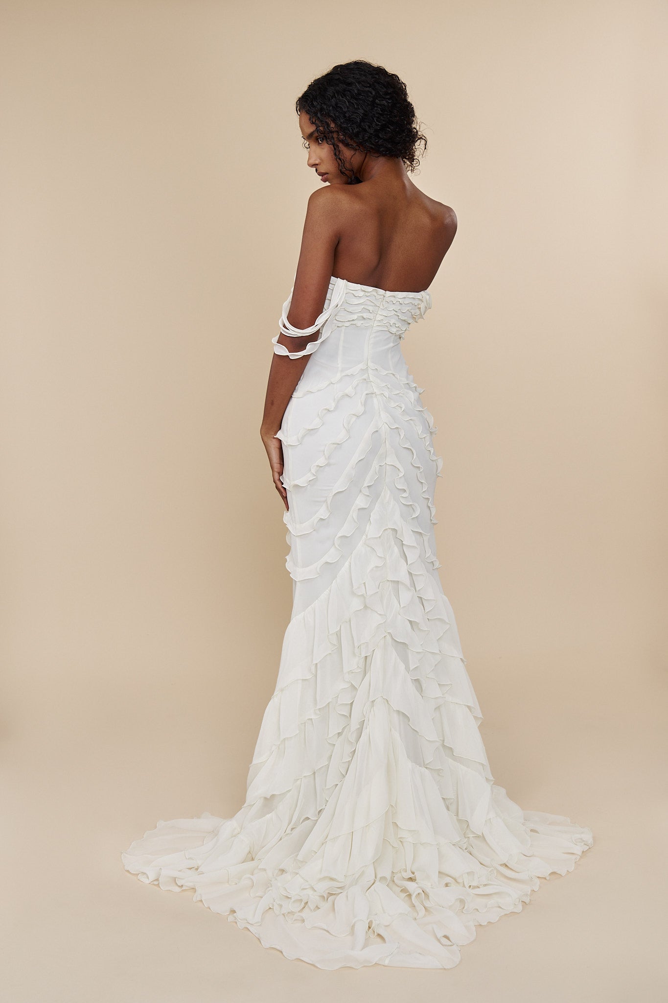 Cascading Ruffle Gown in Pearl