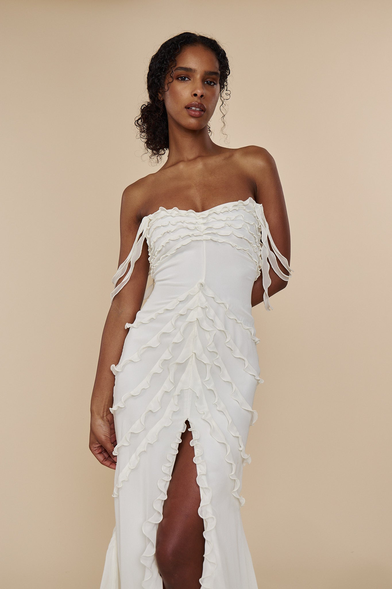 Cascading Ruffle Gown in Pearl
