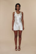 Plunging Back Cowl Mini Dress in Pearl