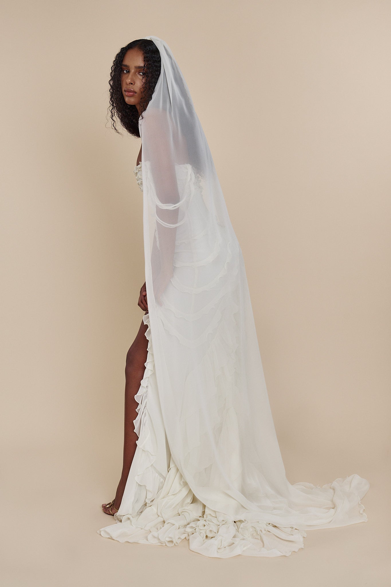 Cascading Ruffle Gown in Pearl