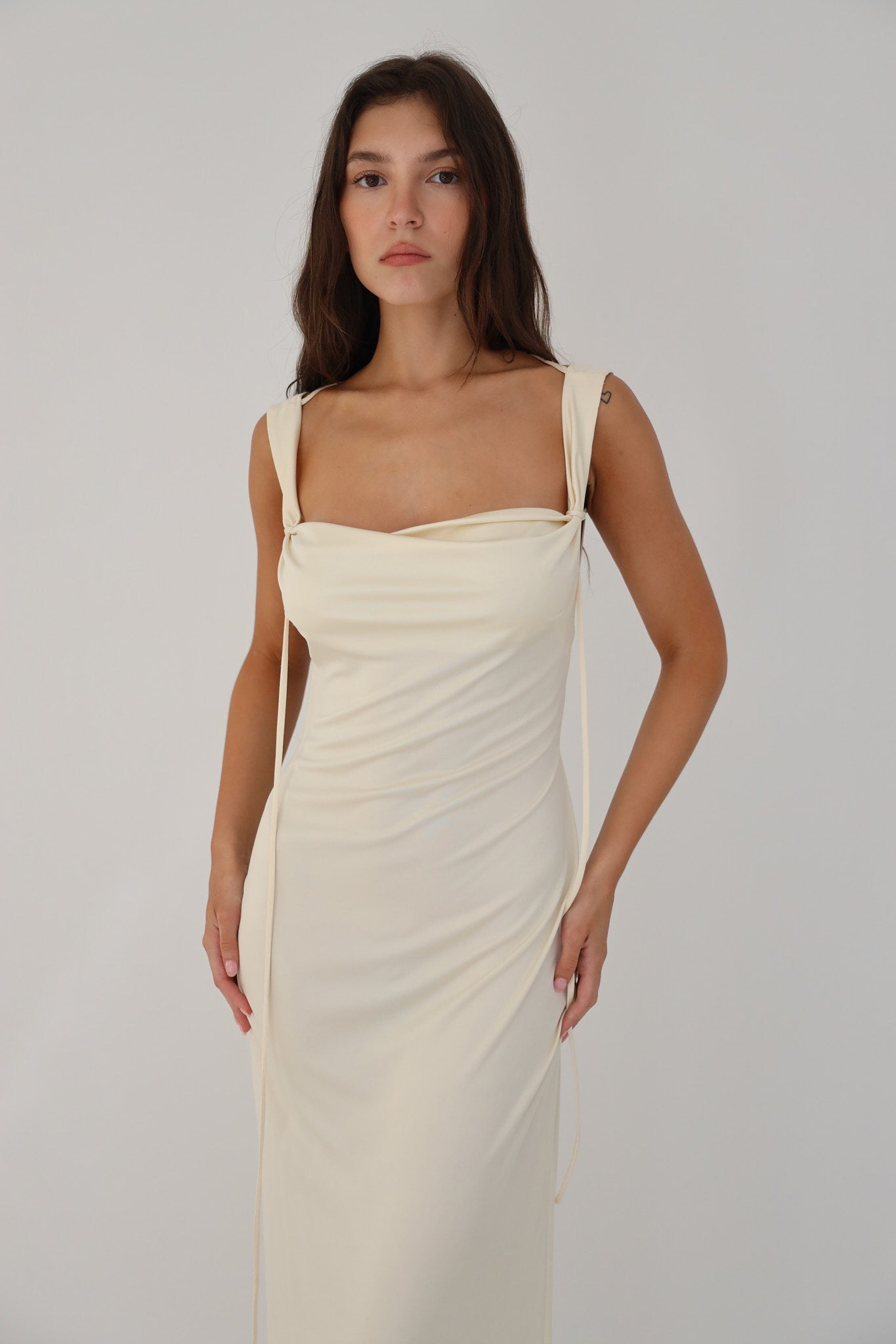 Low Cowl Dress in Crème