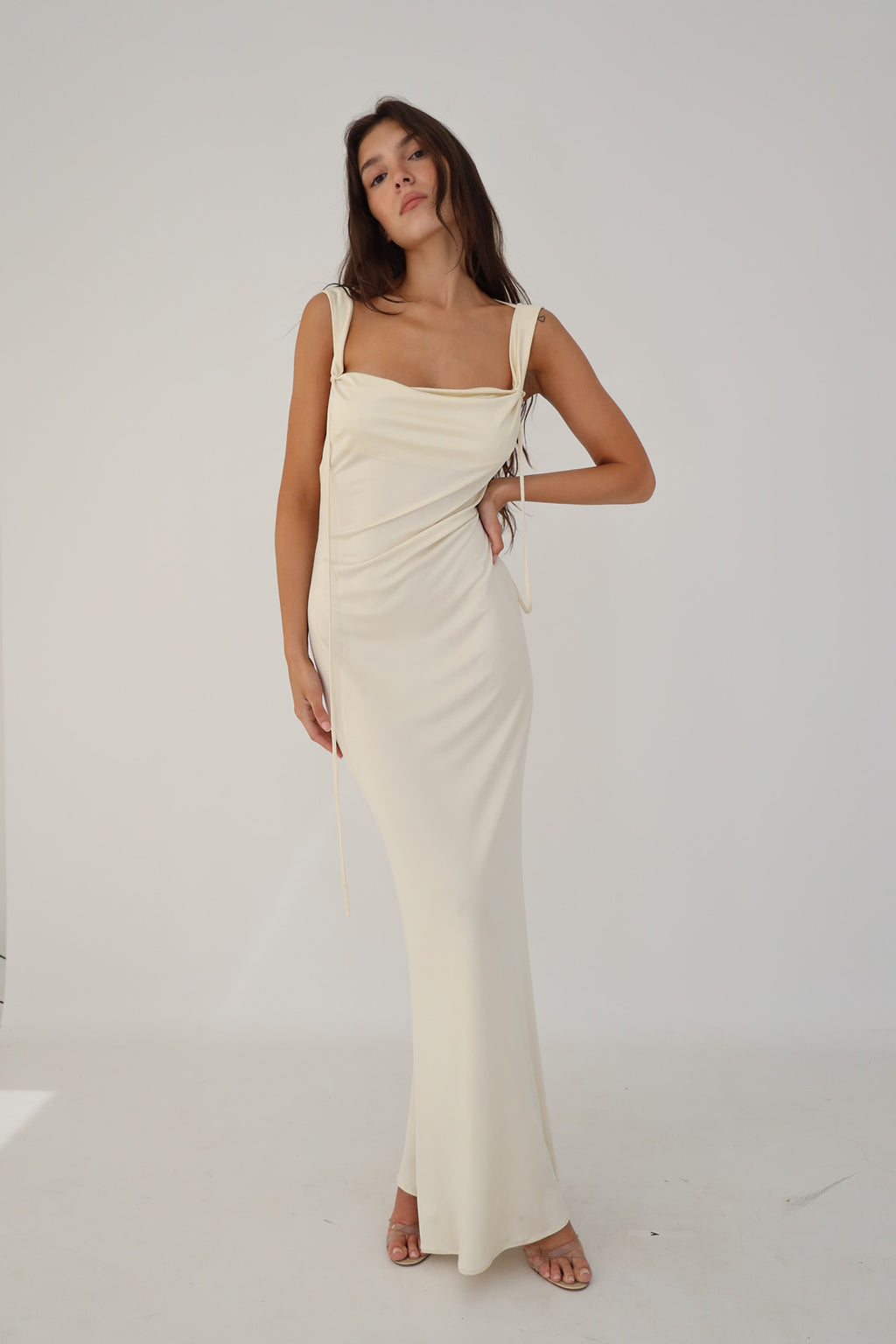 Low Cowl Dress in Crème