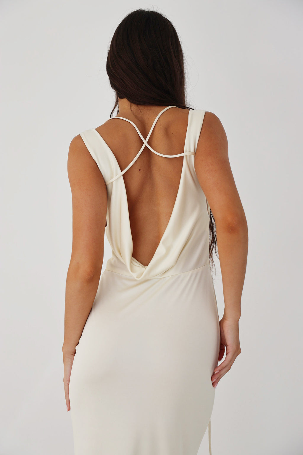 Low Cowl Dress in Crème