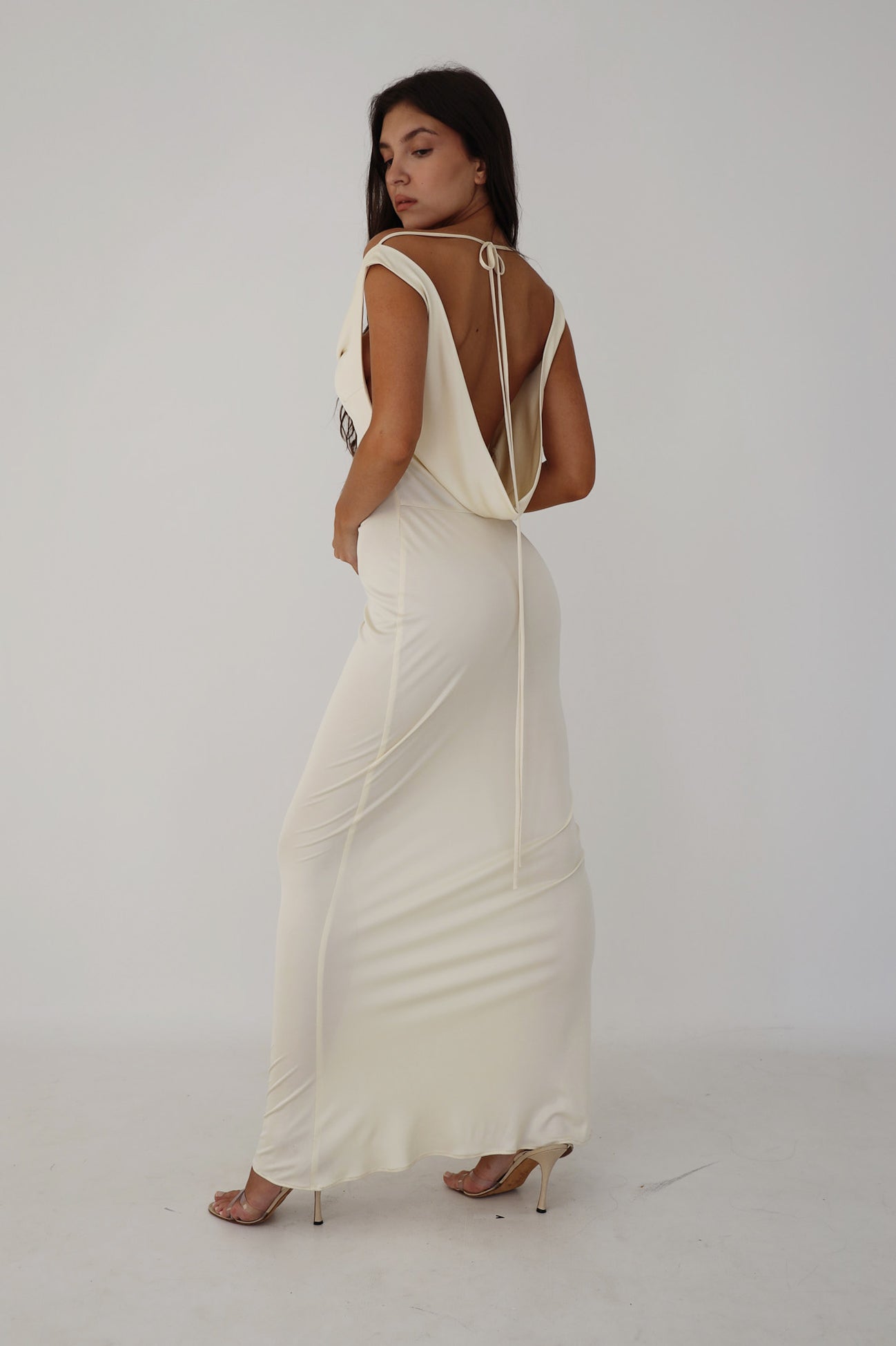 Low Cowl Dress in Crème