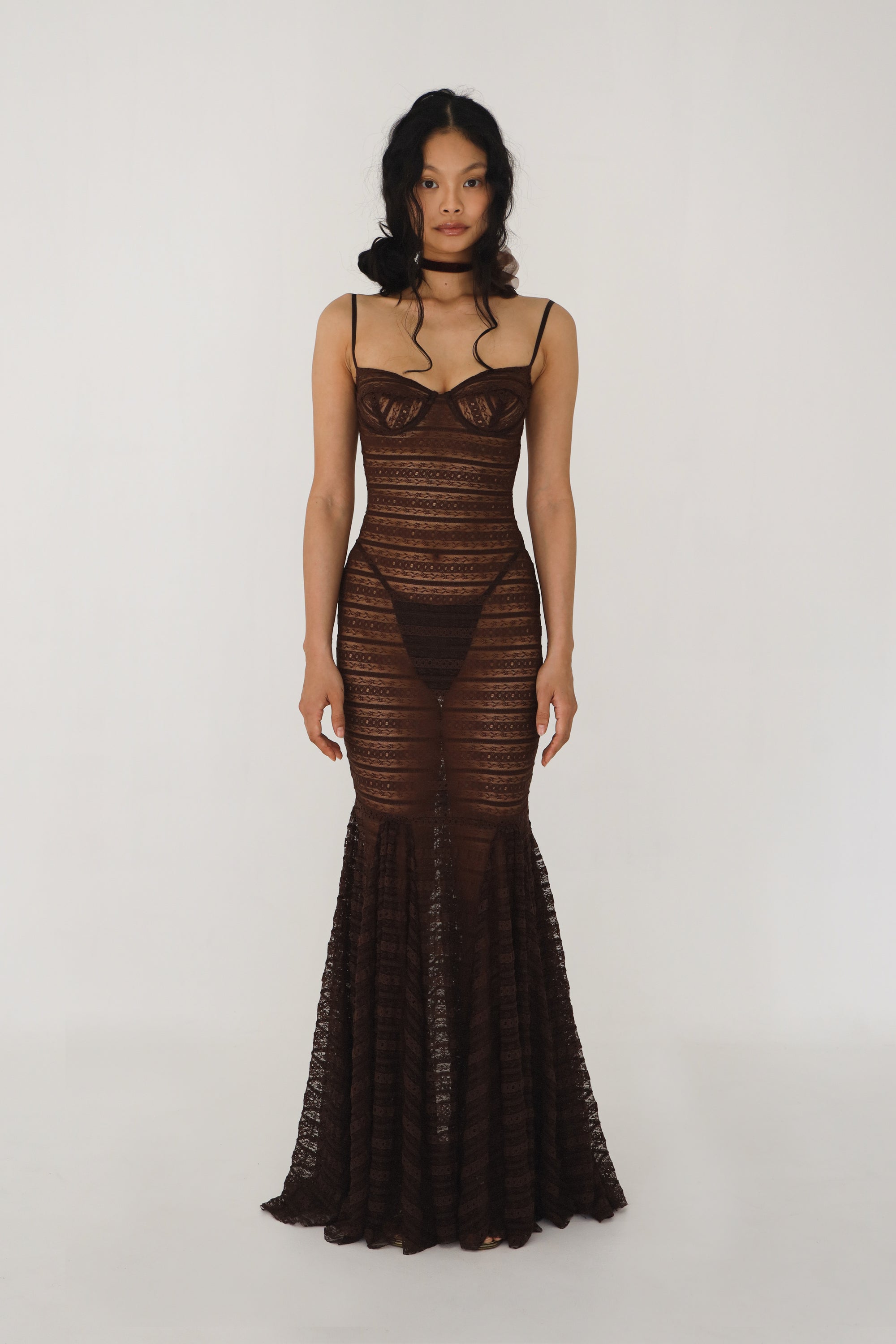 Ladder Lace Bustier Gown Cocoa
