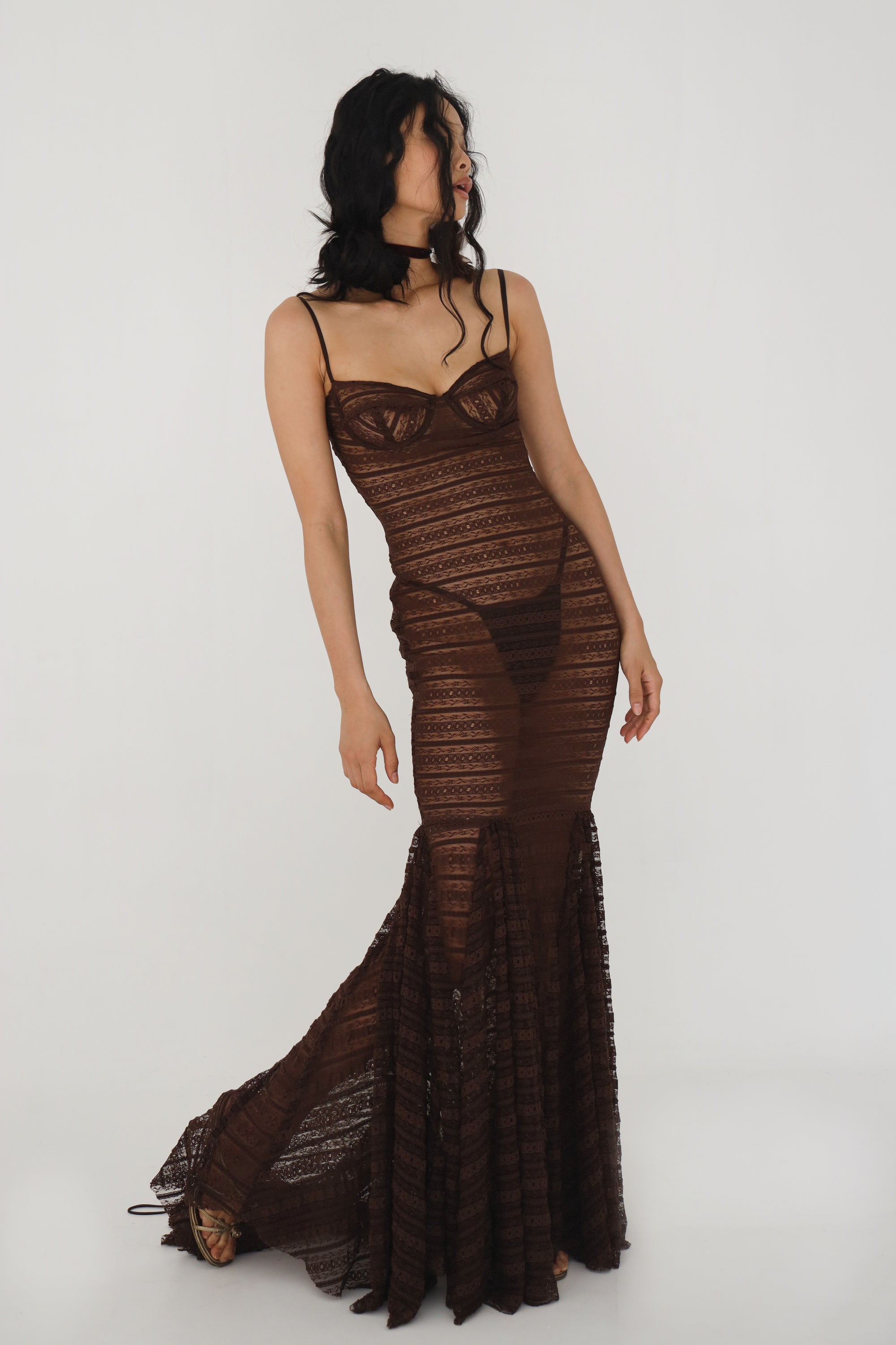 Ladder Lace Bustier Gown Cocoa