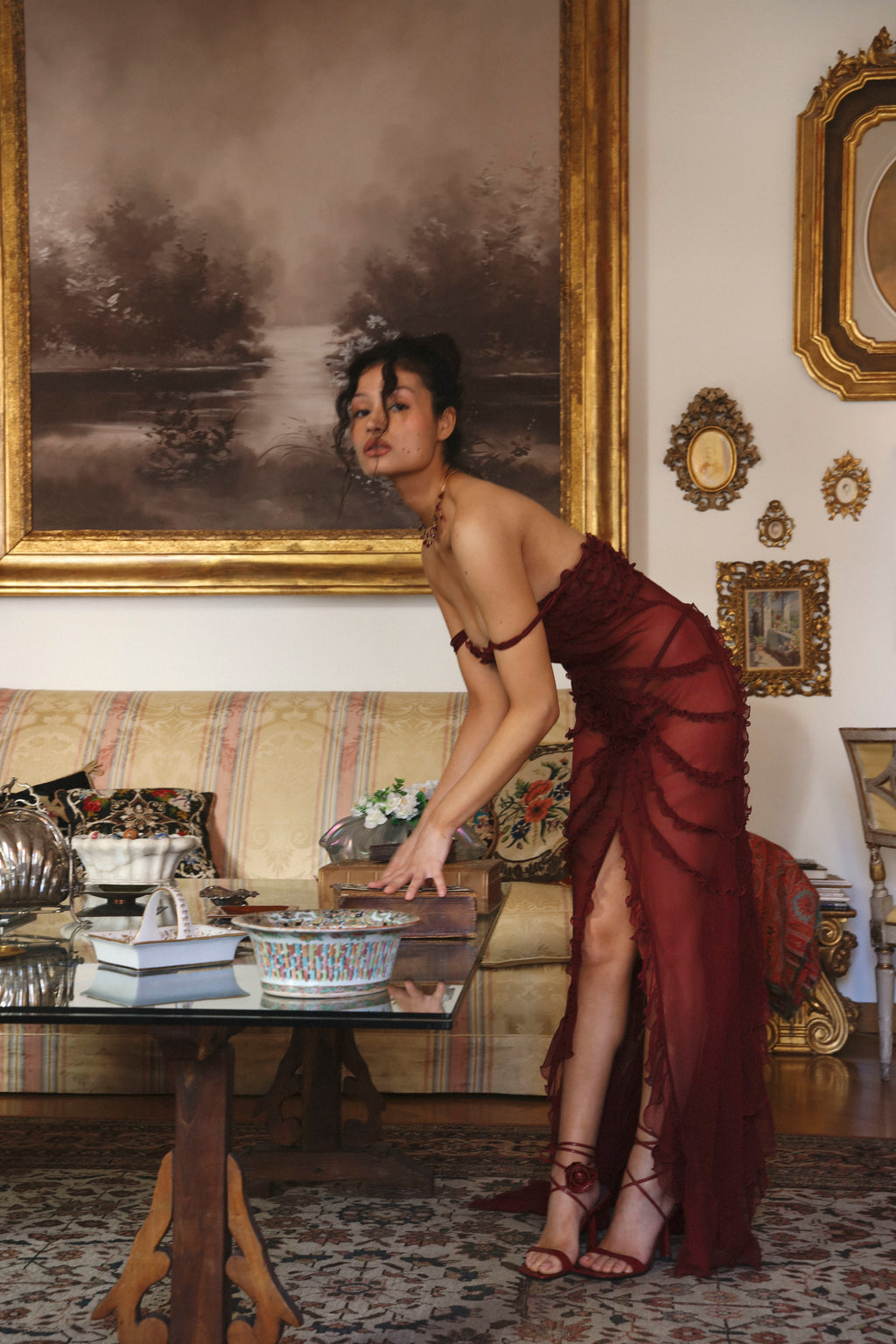 Cascading Ruffle Gown in Sangre