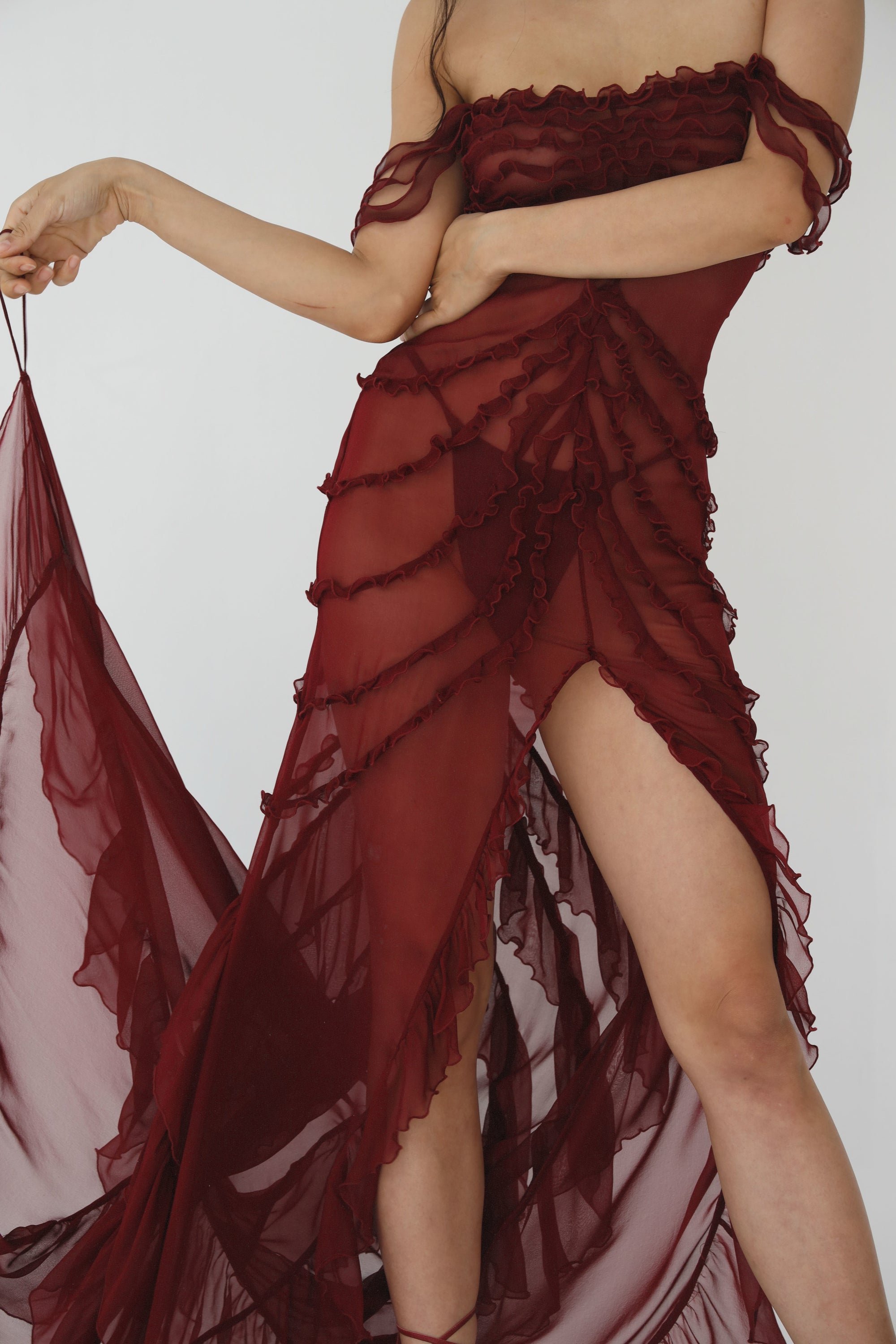 Cascading Ruffle Gown Sangre Unlined