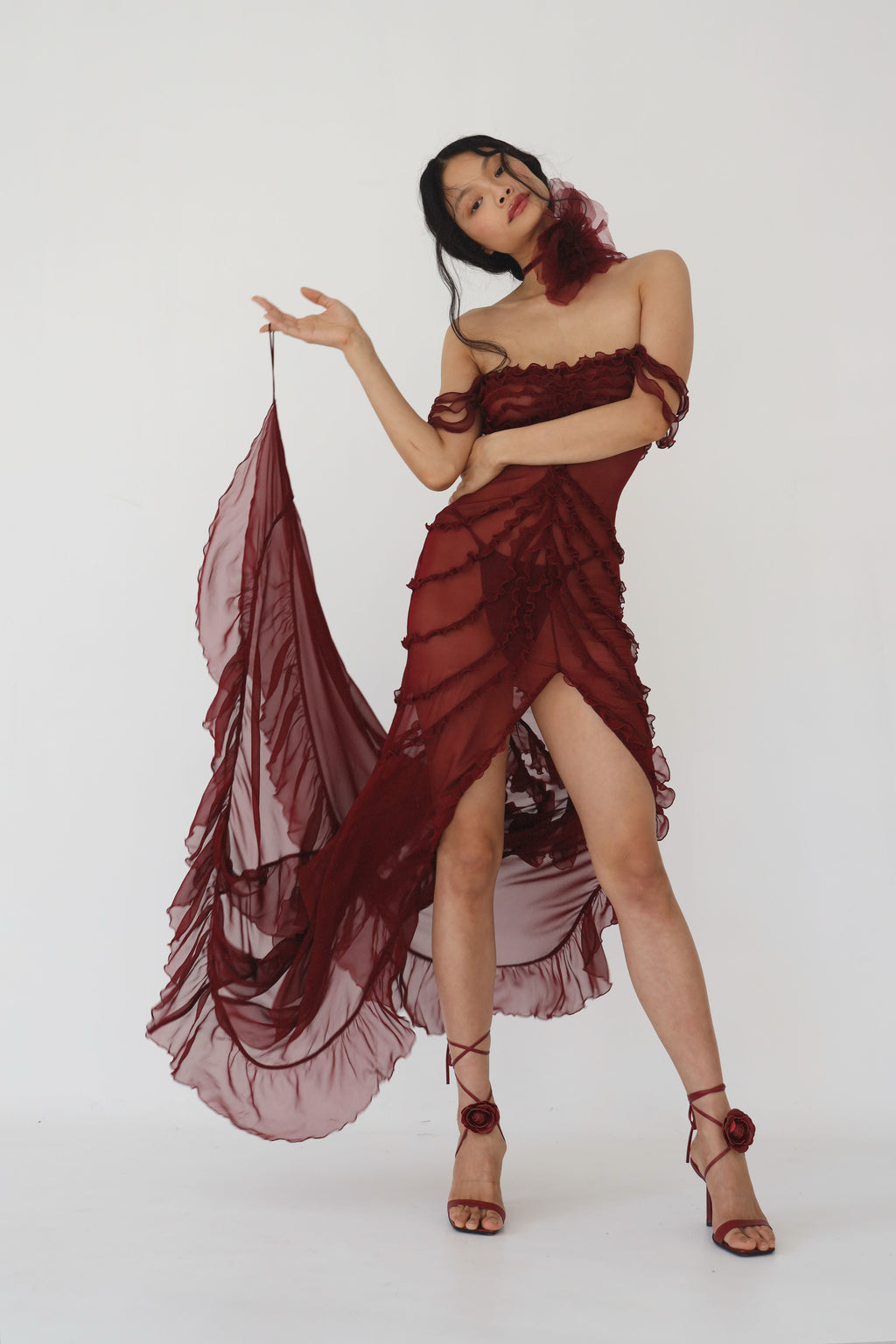 Cascading Ruffle Gown in Sangre