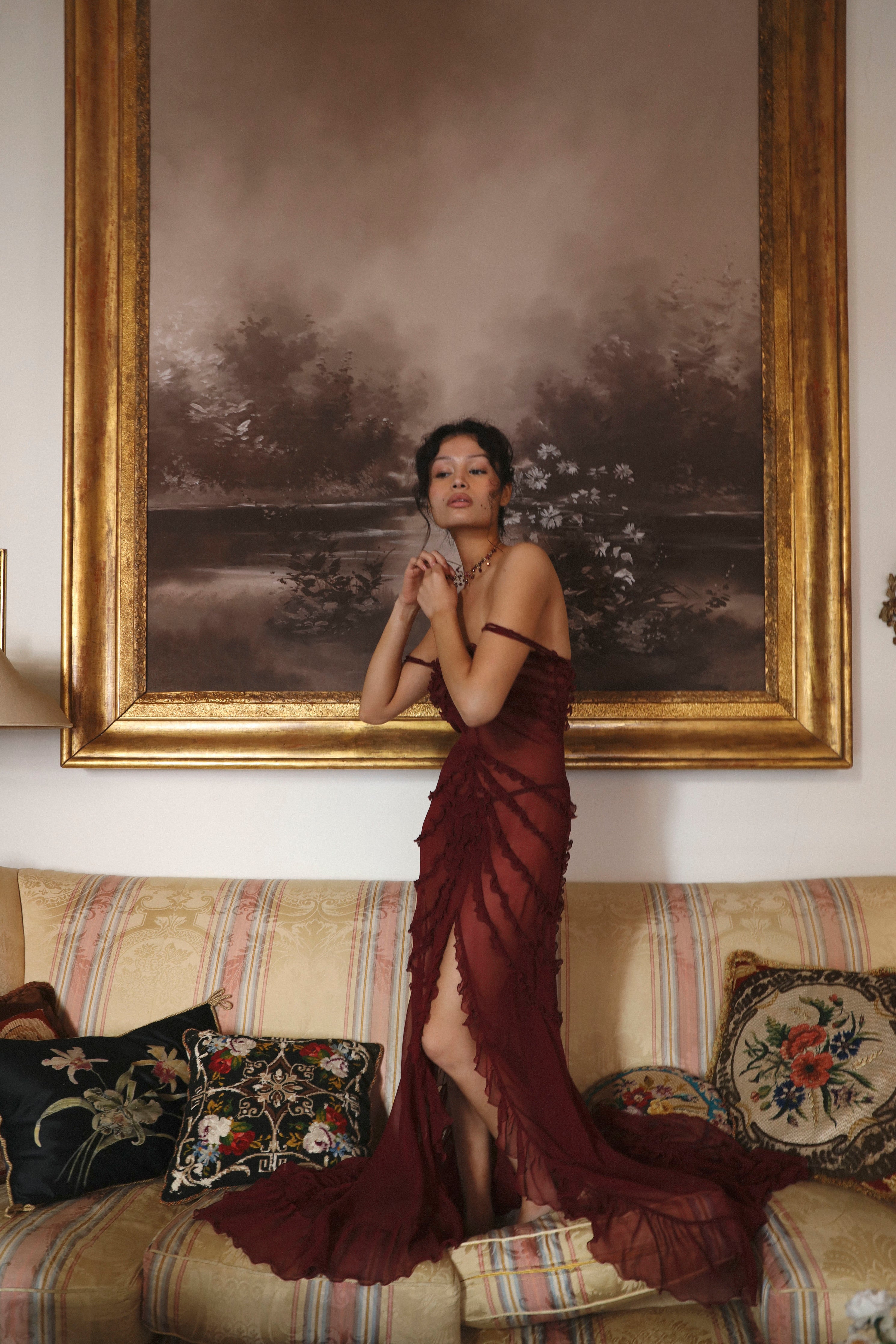 Cascading Ruffle Gown in Sangre