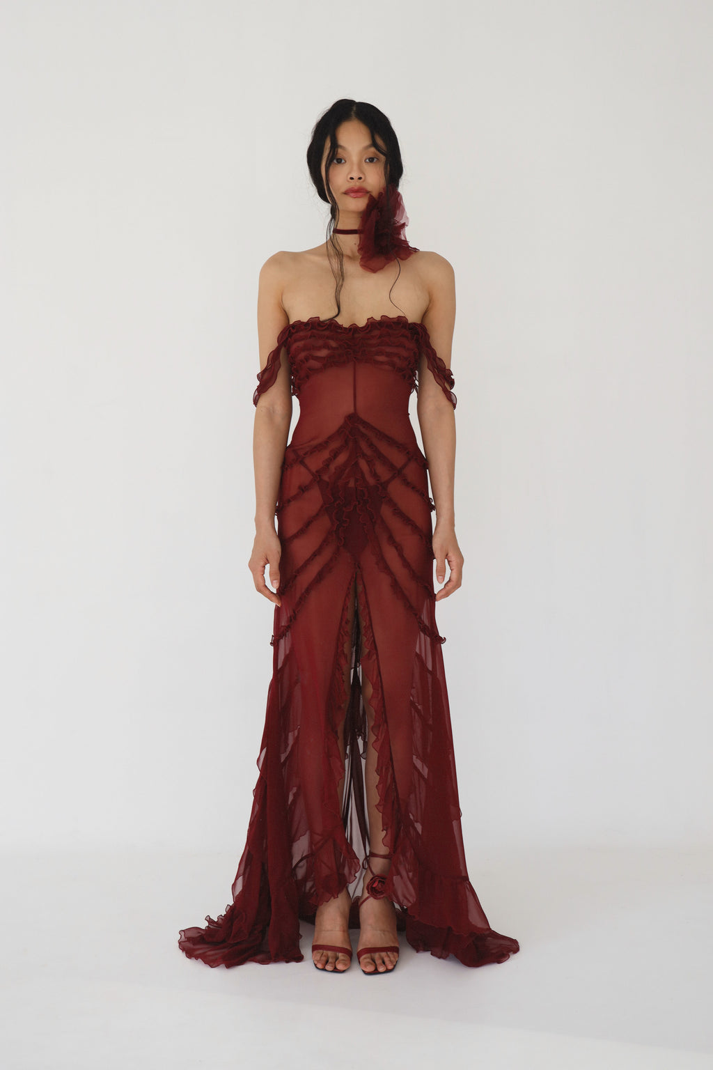 Cascading Ruffle Gown in Sangre
