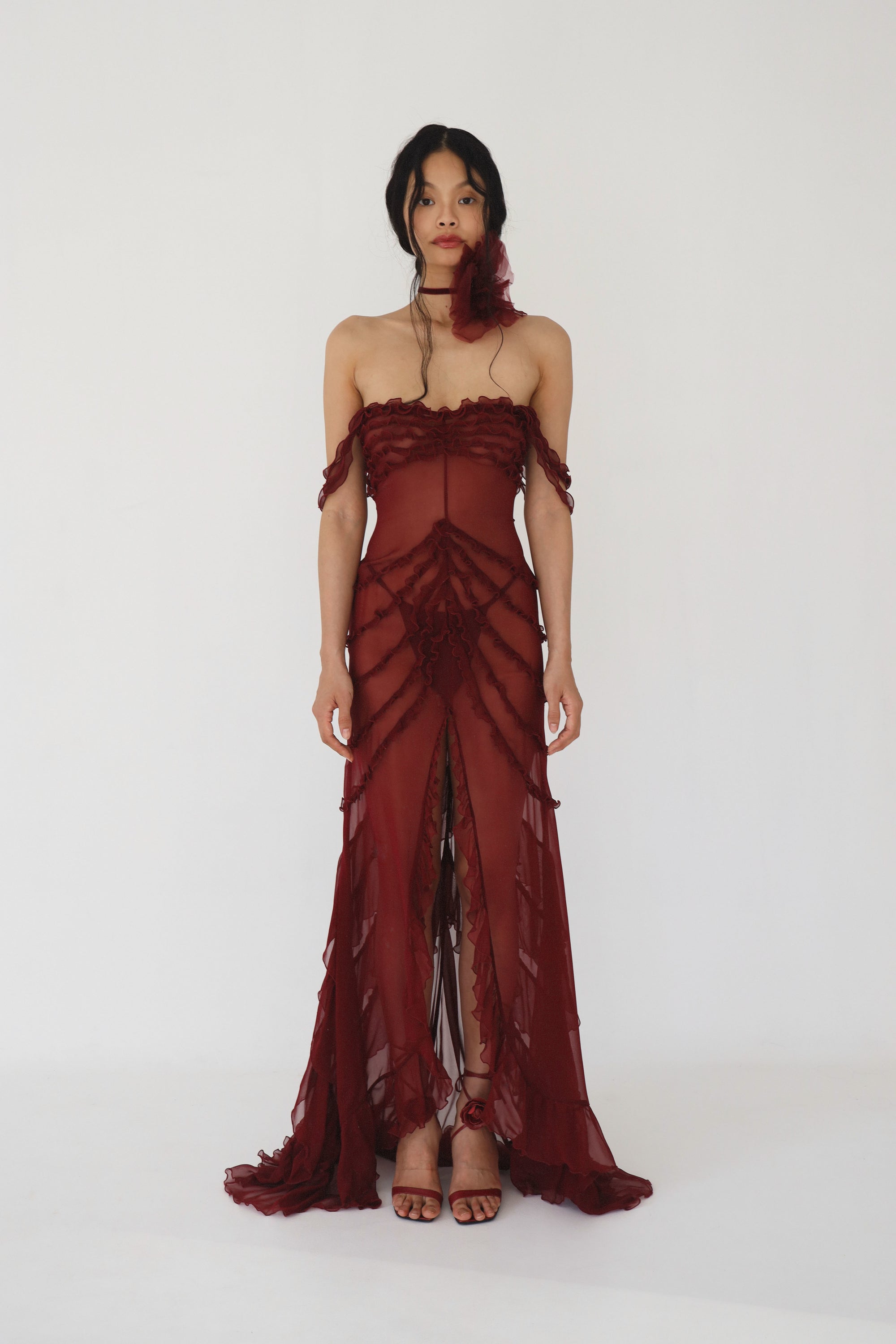 Cascading Ruffle Gown Sangre Unlined